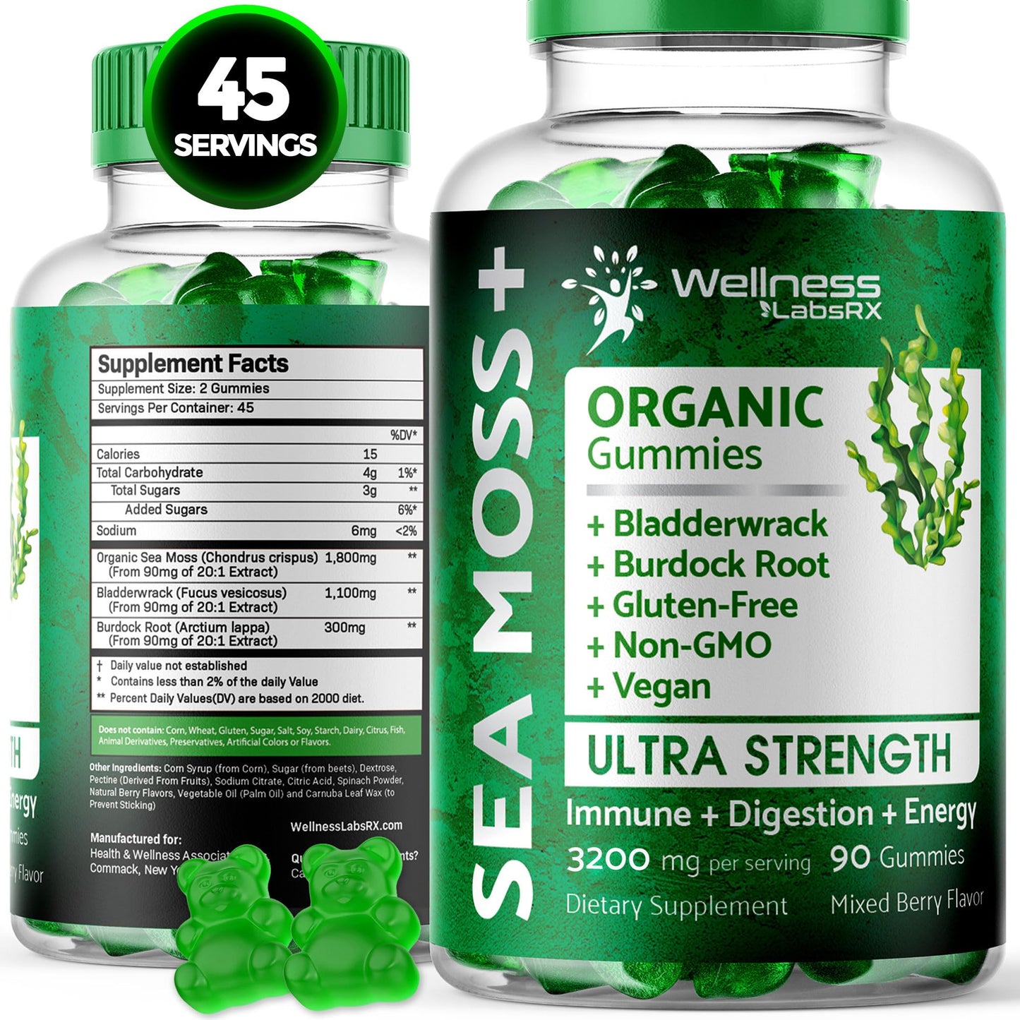 WELLNESS LABSRX Sea Moss Gummies, 3200mg Organic Seamoss, Irish Sea Moss WELLNESS LABSRXUS supplements