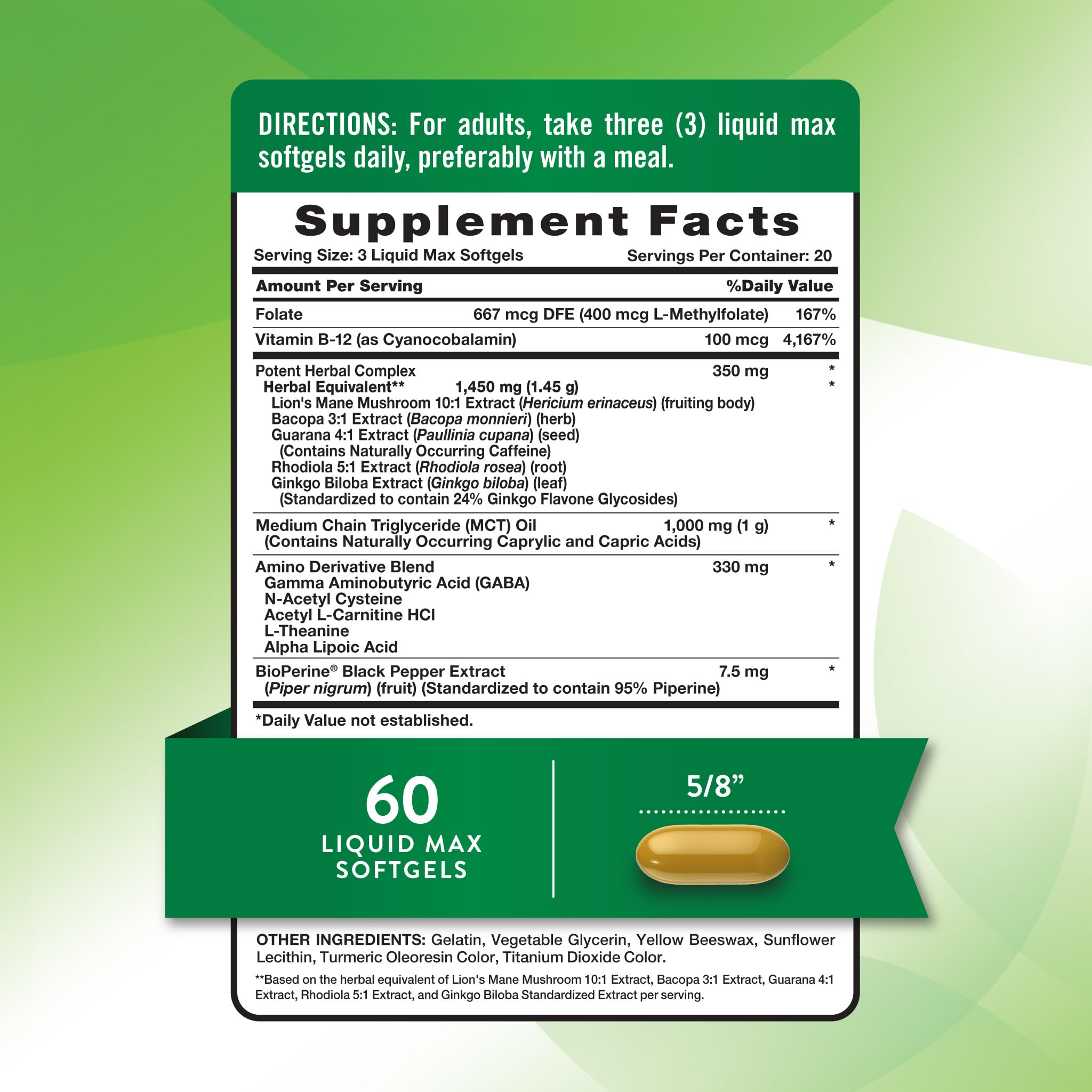 Nature's Truth Brain Up Softgels | 60 Count | with L-Theanine, Bacopa, B-12 & MCT | Non-GMO and Gluten Free Supplement Nature's TruthAu supplements