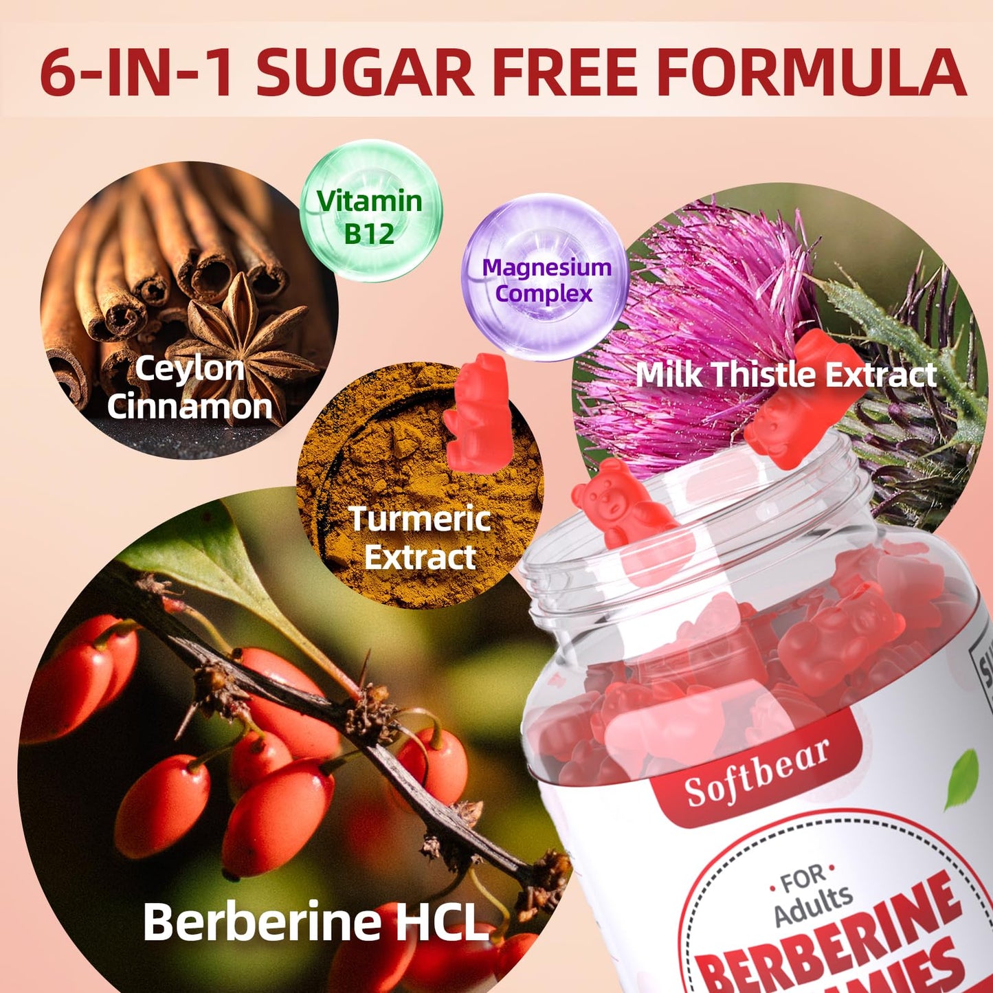 softbear Berberine with Ceylon Cinnamon Gummies-99% Purity Berberine HCL Supplements softbearUS supplements