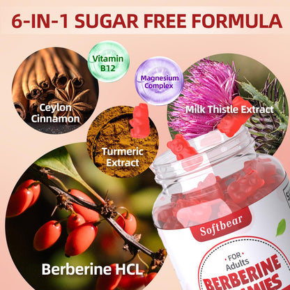 softbear Berberine with Ceylon Cinnamon Gummies-99% Purity Berberine HCL Supplements softbearUS supplements