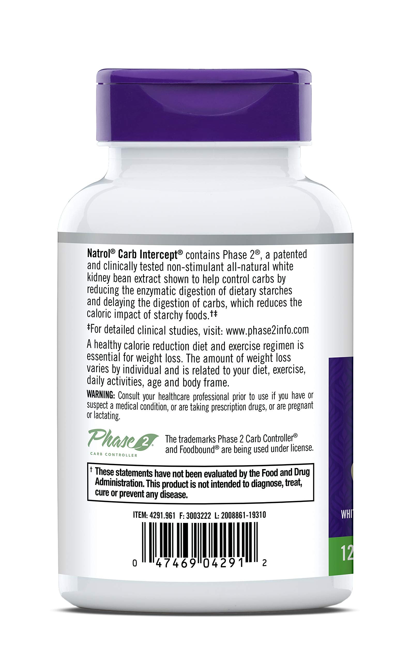 Natrol Carb Intercept Capsules with White Kidney Bean Extract - Controls Carbs, Metabolize NatrolUS supplements