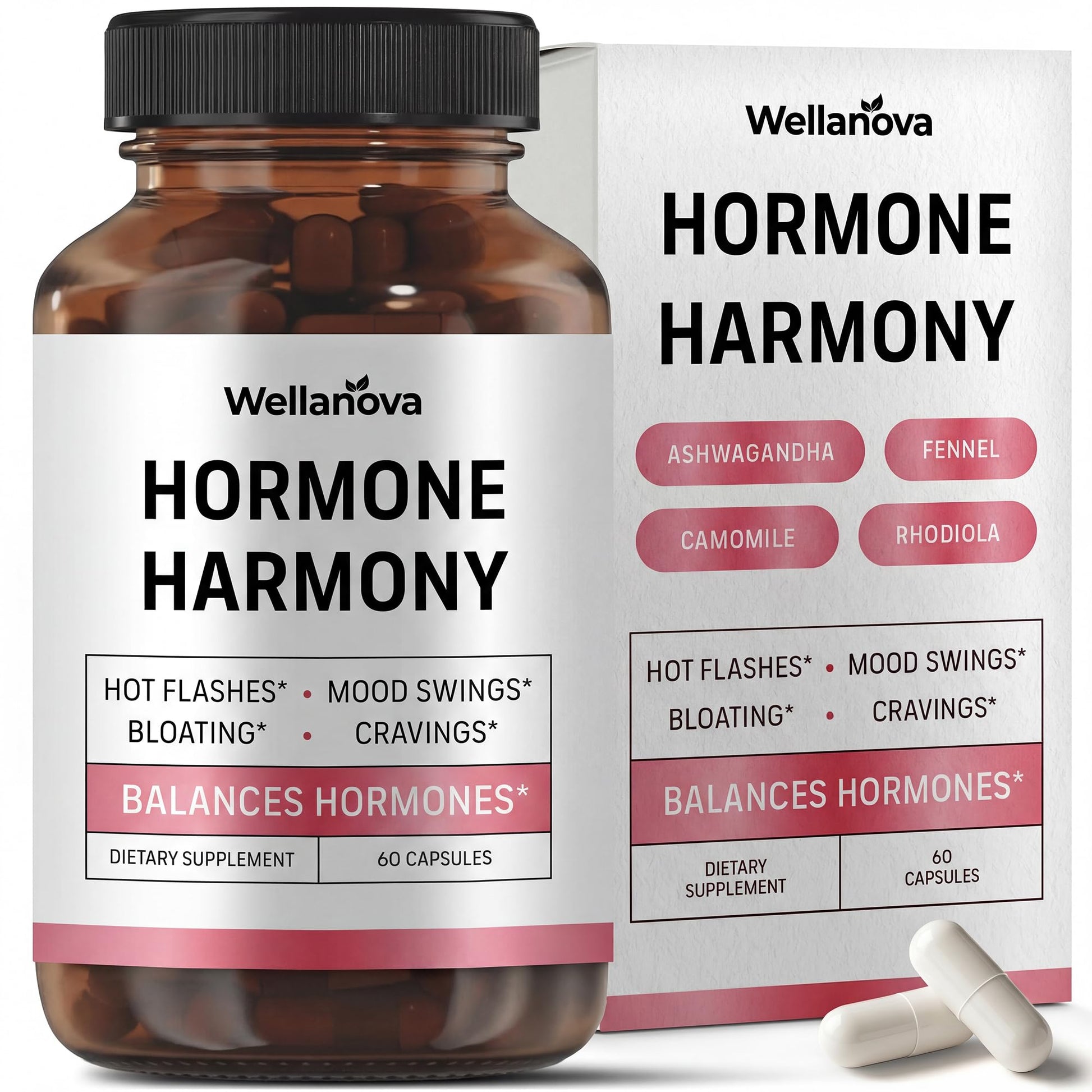 Wellanova Hormone Harmony for Women – Natural Hormonal Balance Support for Menopause & Perimenopause – Hot Flashes, Mood Swings, Cravings, Bloating Relief – 60 Capsules WellanovaAu supplements