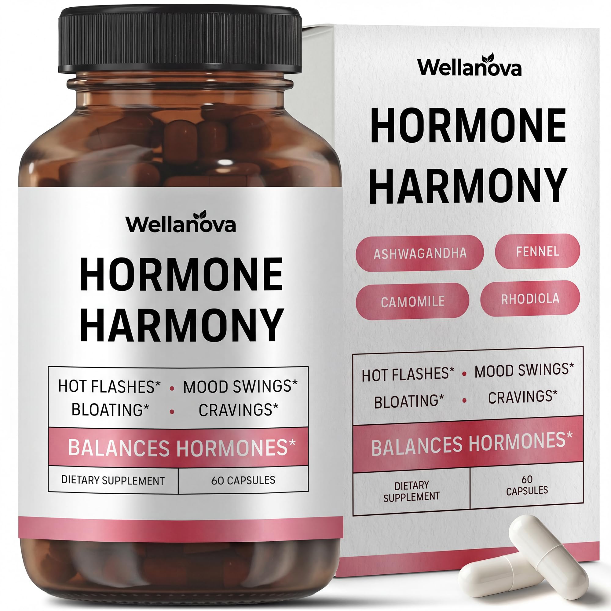 Wellanova Hormone Harmony for Women – Natural Hormonal Balance Support for Menopause & Perimenopause – Hot Flashes, Mood Swings, Cravings, Bloating Relief – 60 Capsules WellanovaAu supplements