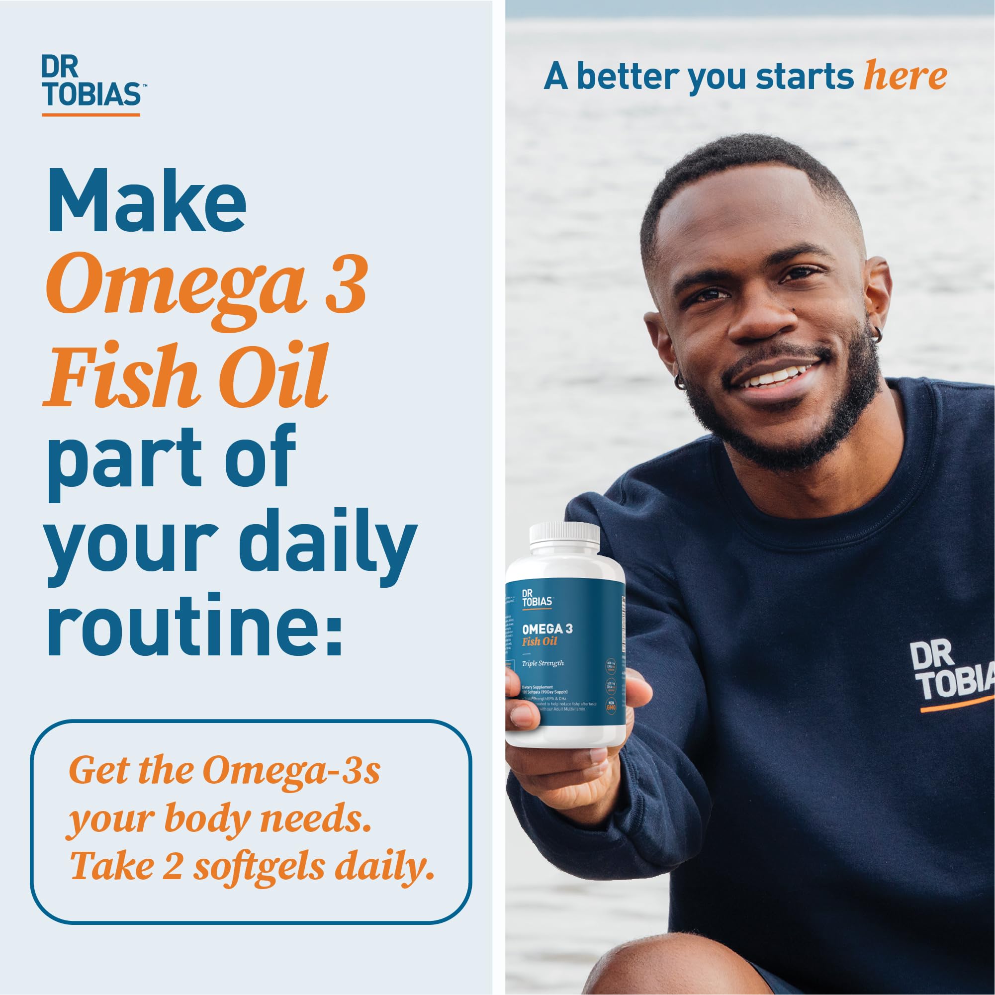 Dr. Tobias Omega 3 Fish Oil, 800 mg EPA 600 mg DHA Omega 3 Supplement for Heart Dr. TobiasUS supplements