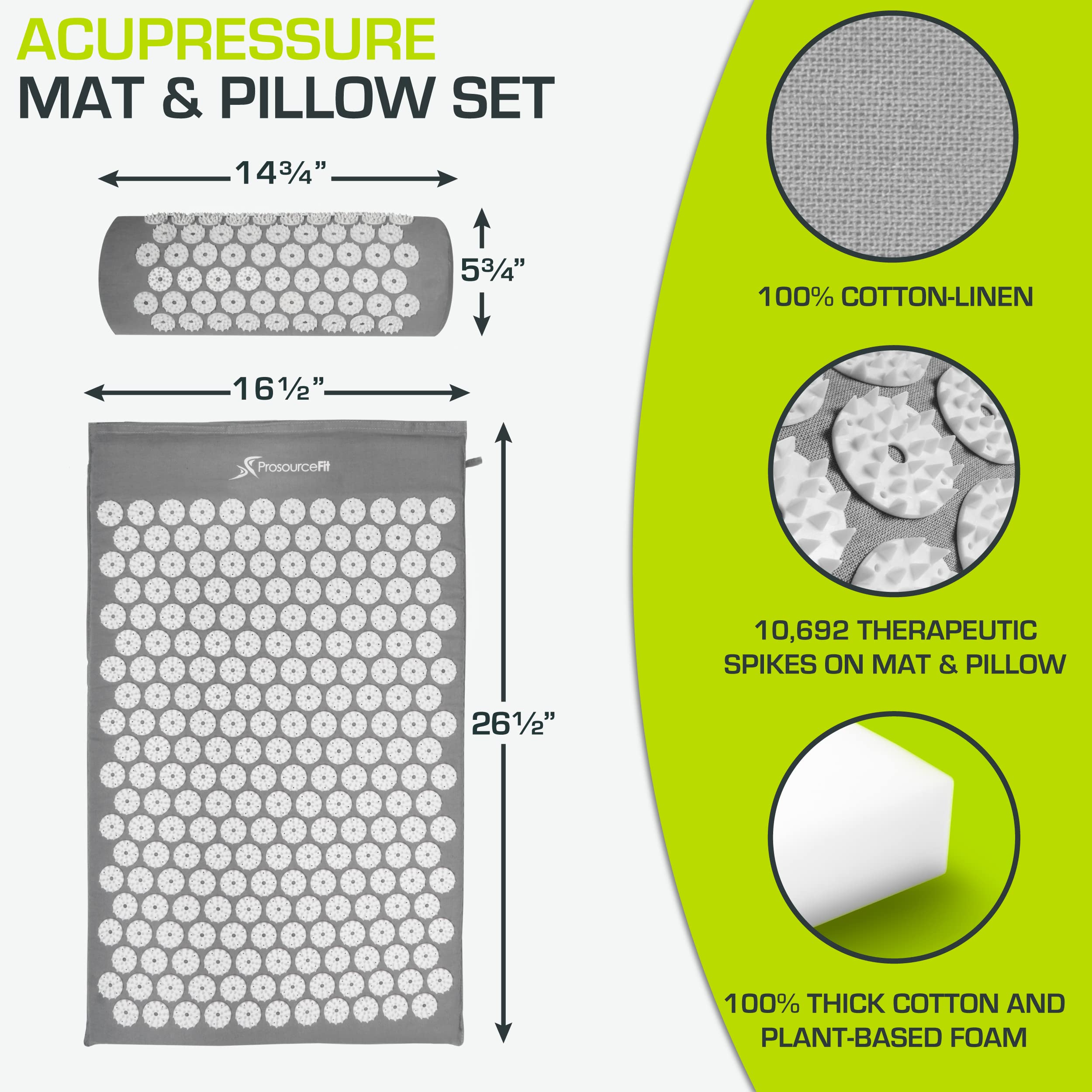 ProsourceFit Acupressure Mat and Pillow Set for Back/Neck Pain Relief and Muscle Relaxation ProsourceFitAu supplements