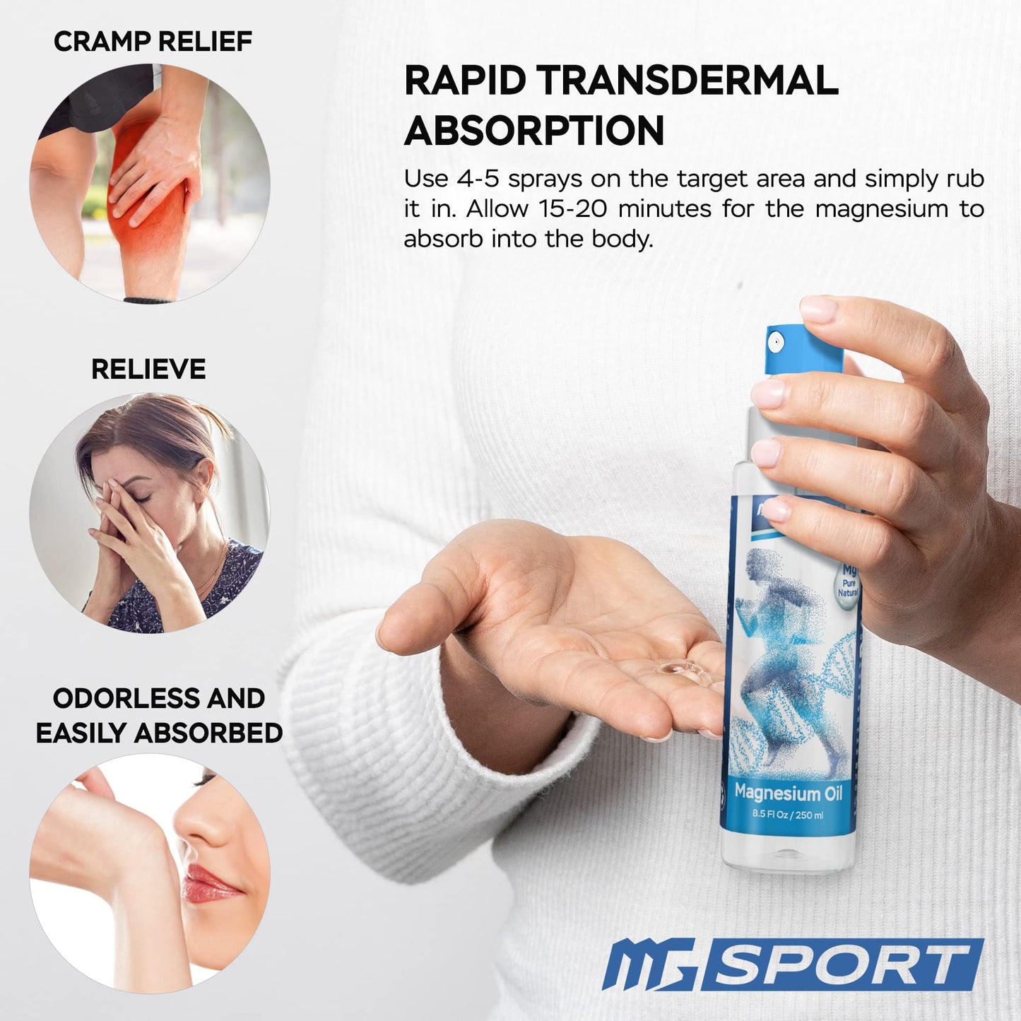 High Absorption Pure Magnesium Oil Spray – 250 ml – 100% Pure Magnesium Chloride MGSPORTUS supplements