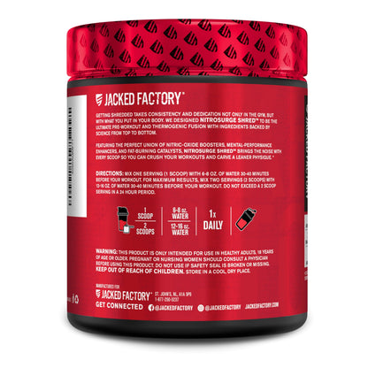 Jacked Factory NITROSURGE Shred Pre Workout Supplement - Energy Booster, Instant Strength Gains, Sharp Focus, Powerful Pumps - Nitric Oxide Booster & PreWorkout Powder - 30Sv, Fruit Punch Jacked FactoryUS supplements