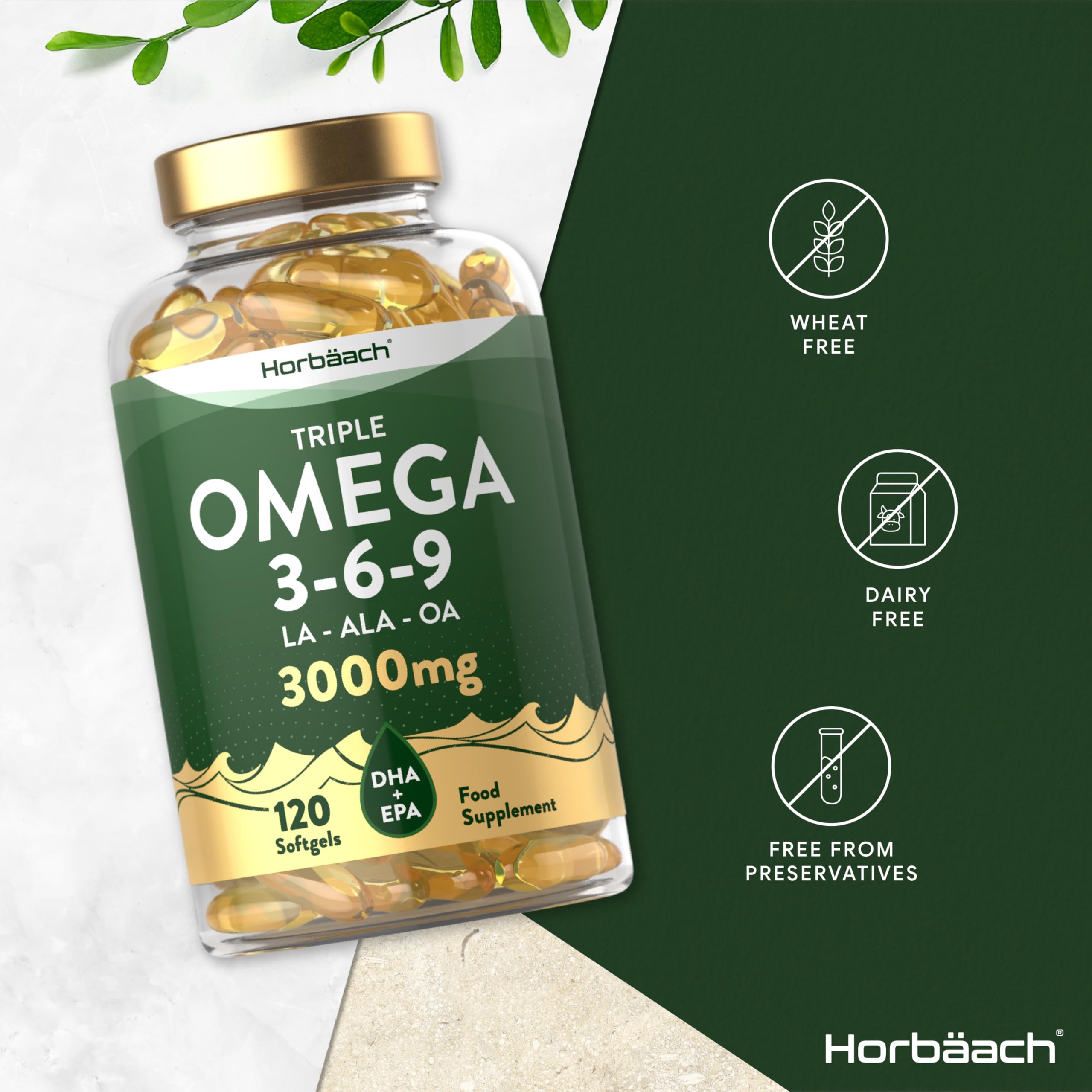 Omega 3 6 9 Capsules High Strength | 3000mg | 120 Softgels | Triple Omega 369 HorbäachUS supplements
