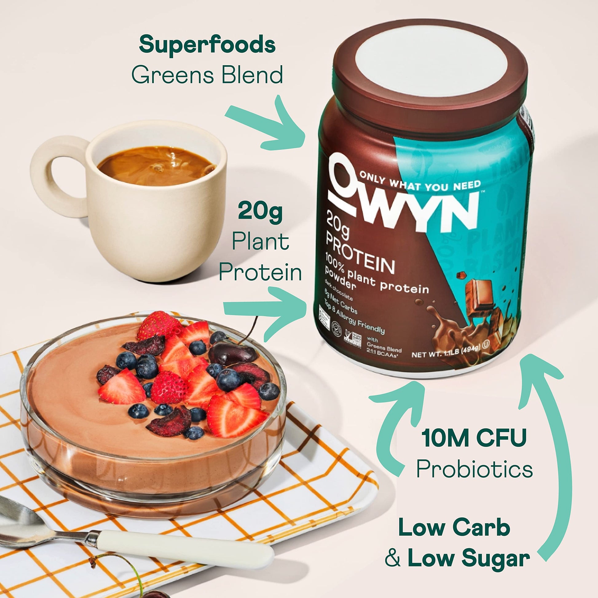 OWYN Only What You Need Vegan Protein Powder, 20g Plant Based Protein, Probiotics OWYN Only What You NeedUS supplements
