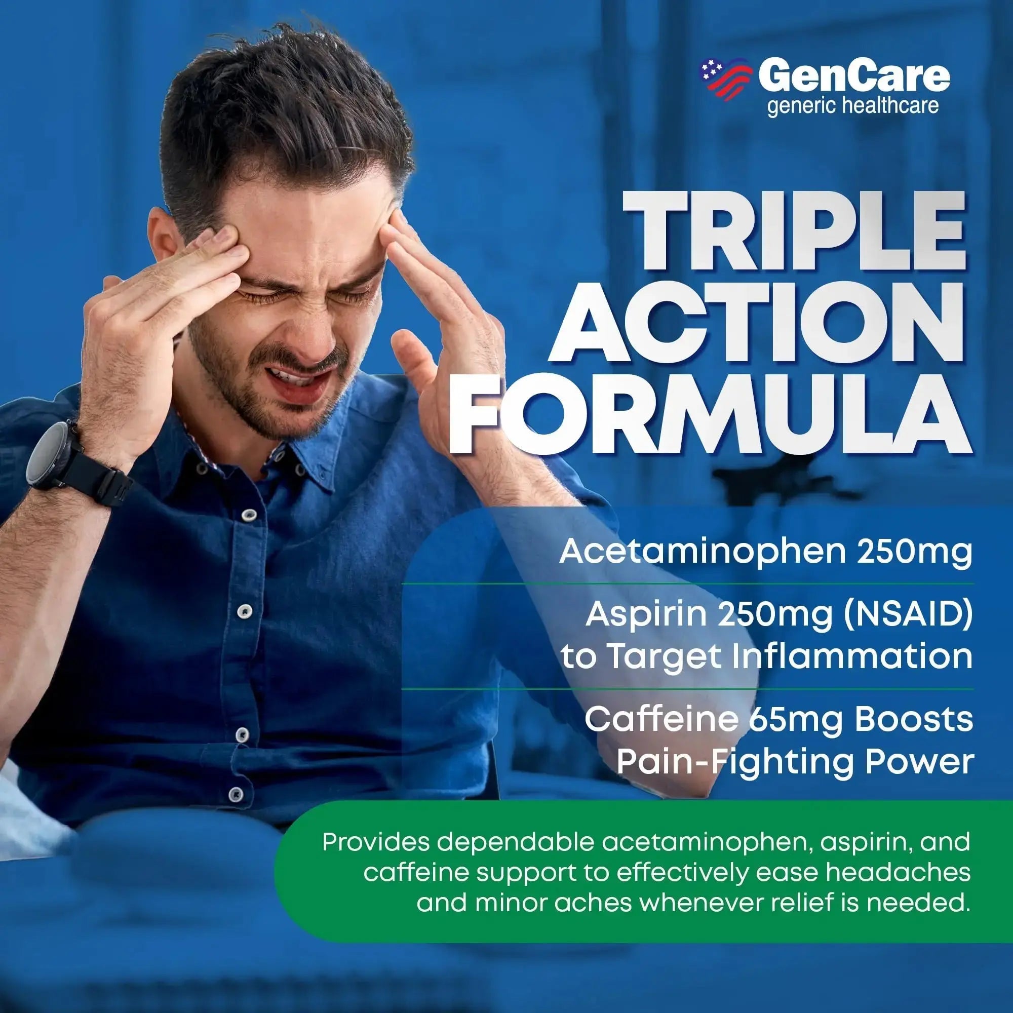 GenCare - Headache Relief Acetaminophen with Aspirin (NSAID) & Caffeine (300 Caplets) Value Pack | Head Pain, Muscle Aches, Back Pain & Body | Generic ExcedrEn Extra Strength GenCareAu supplements