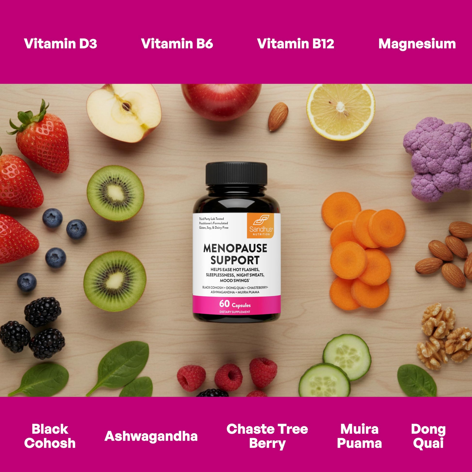 Complete Menopause Support Supplement For Women | With Ashwagandha, Black Cohosh, Dong Quai & Muira Puama | Helps Easing Hot Flashes, Night Sweats, Mood Swings, Hormone Balance & Harmony | 60 Capsules Sandhu'sAu supplements