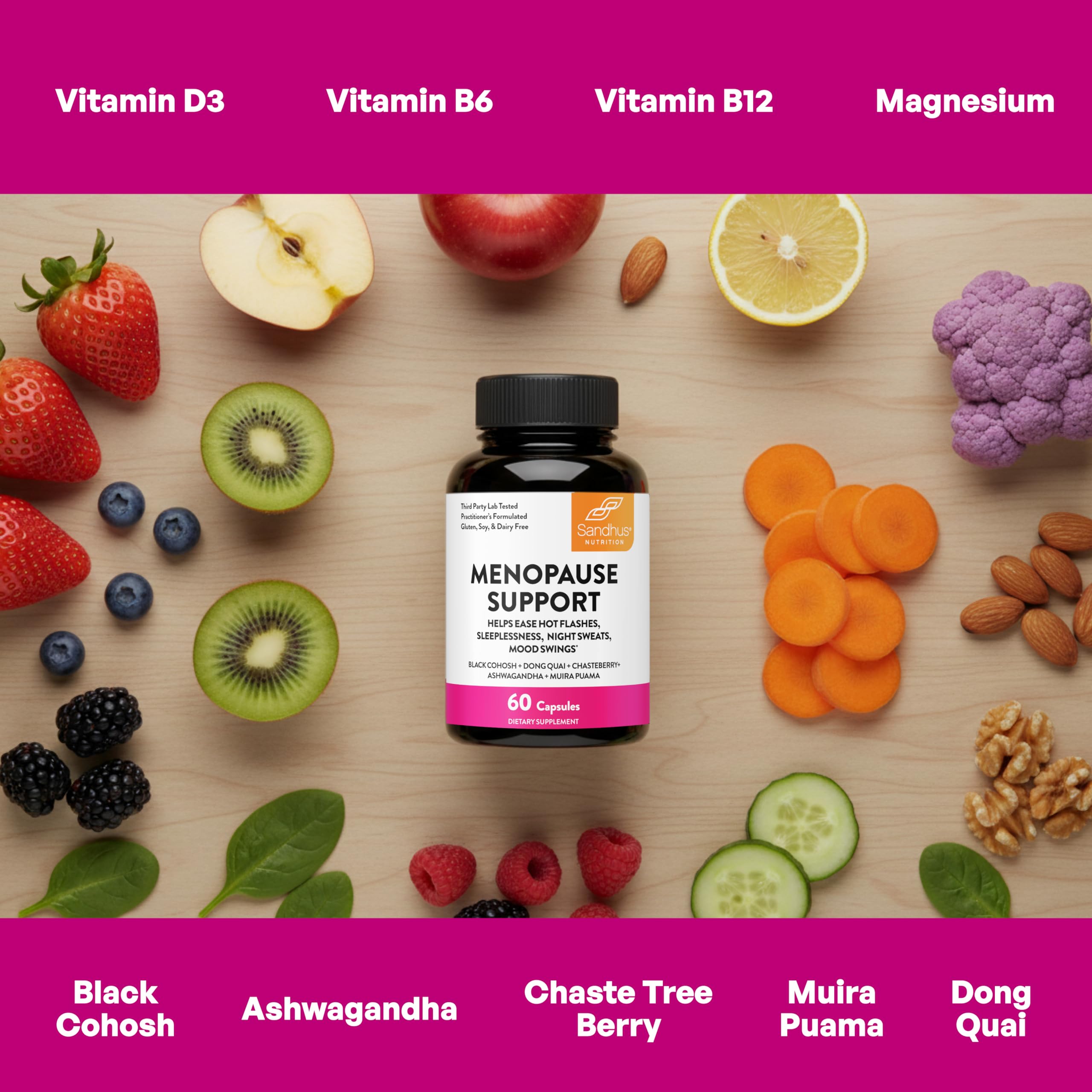 Complete Menopause Support Supplement For Women | With Ashwagandha, Black Cohosh, Dong Quai & Muira Puama | Helps Easing Hot Flashes, Night Sweats, Mood Swings, Hormone Balance & Harmony | 60 Capsules Sandhu'sAu supplements