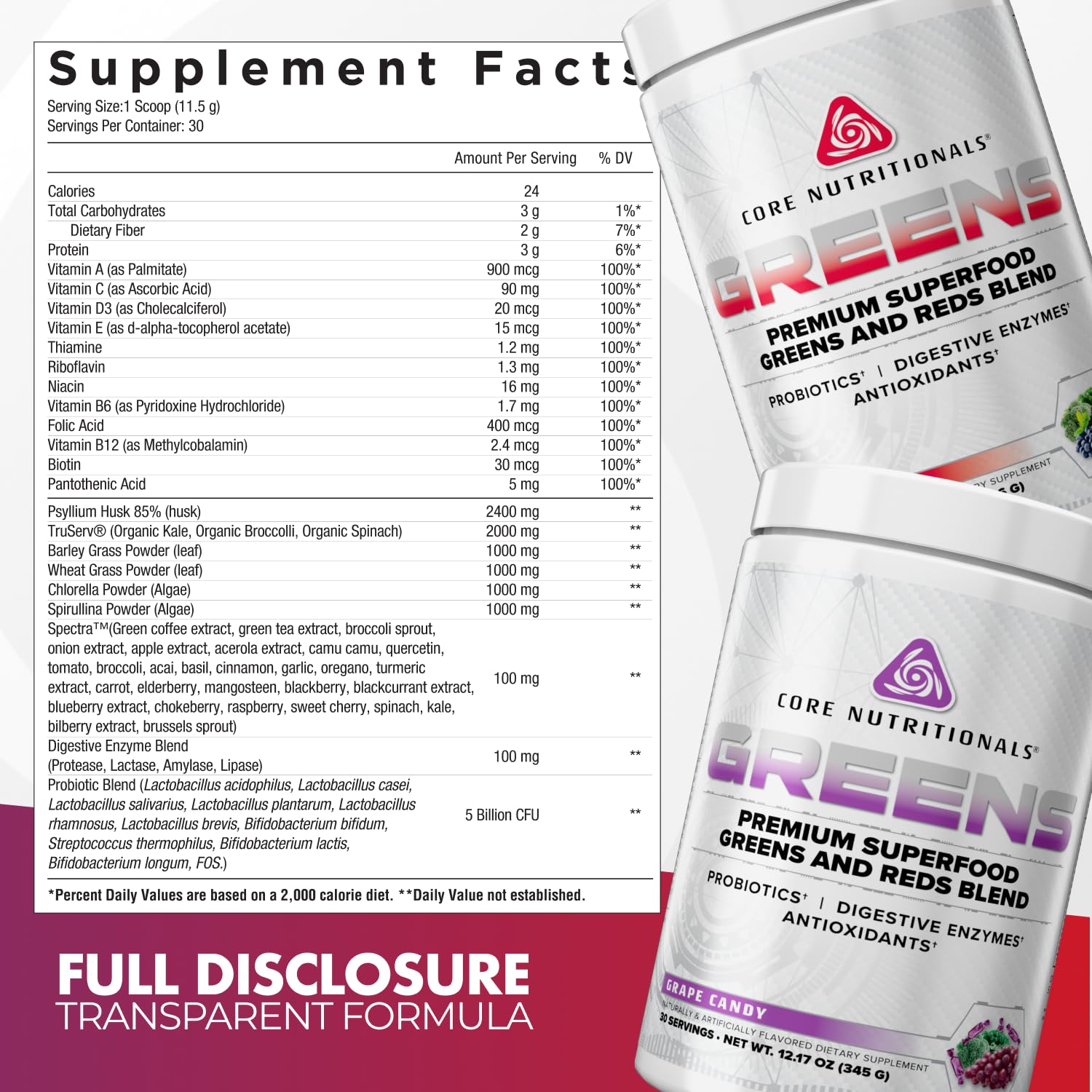 Core Nutritionals Greens | Premium Superfood Reds & Greens Blend | 5 Billion CFU Probiotics, Digestive Enzymes, & Antioxidants | 30 Servings (Berry Bliss) Core NutritionalsAu supplements