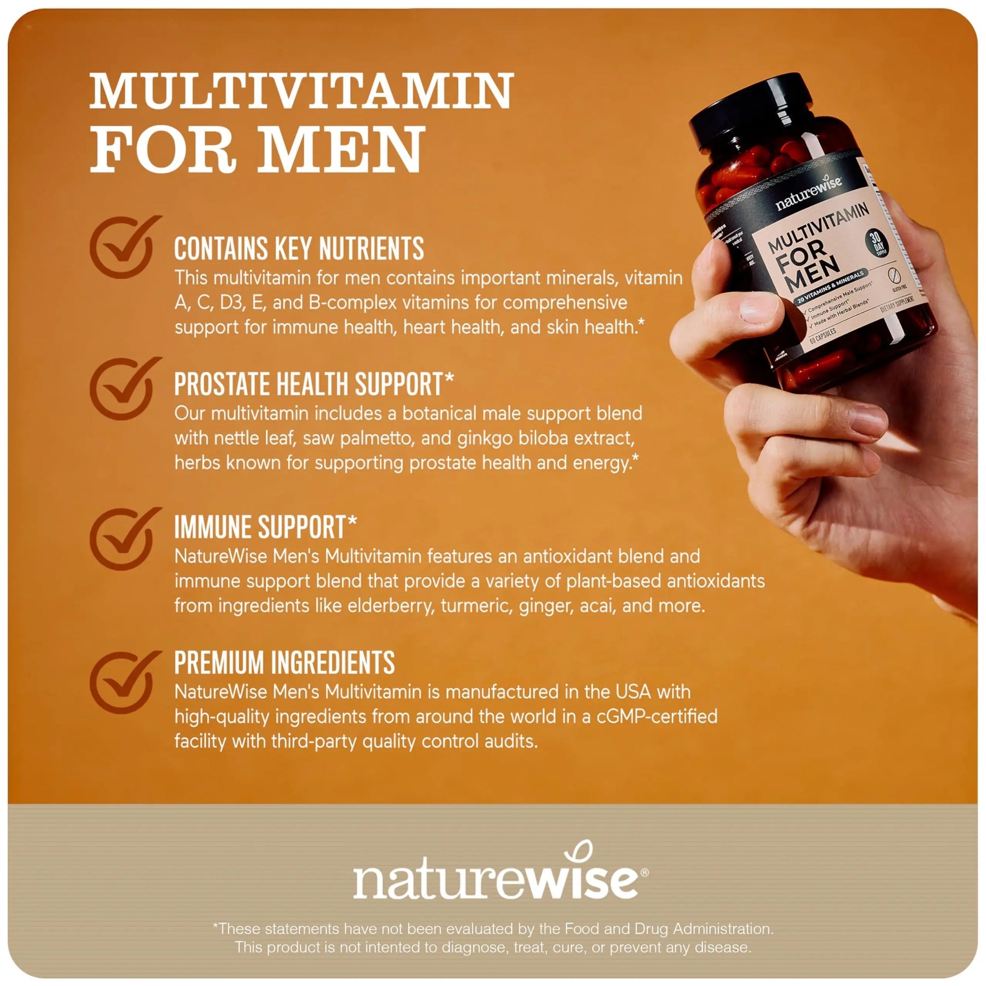 NatureWise [1] Multivitamin for Men - Non-GMO - 90 Capsules[45-Day Supply] + [1] Magnesium Glycinate 625mg - Chelated Magnesium - 30 Capsules[30-Day Supply] NatureWiseAu supplements