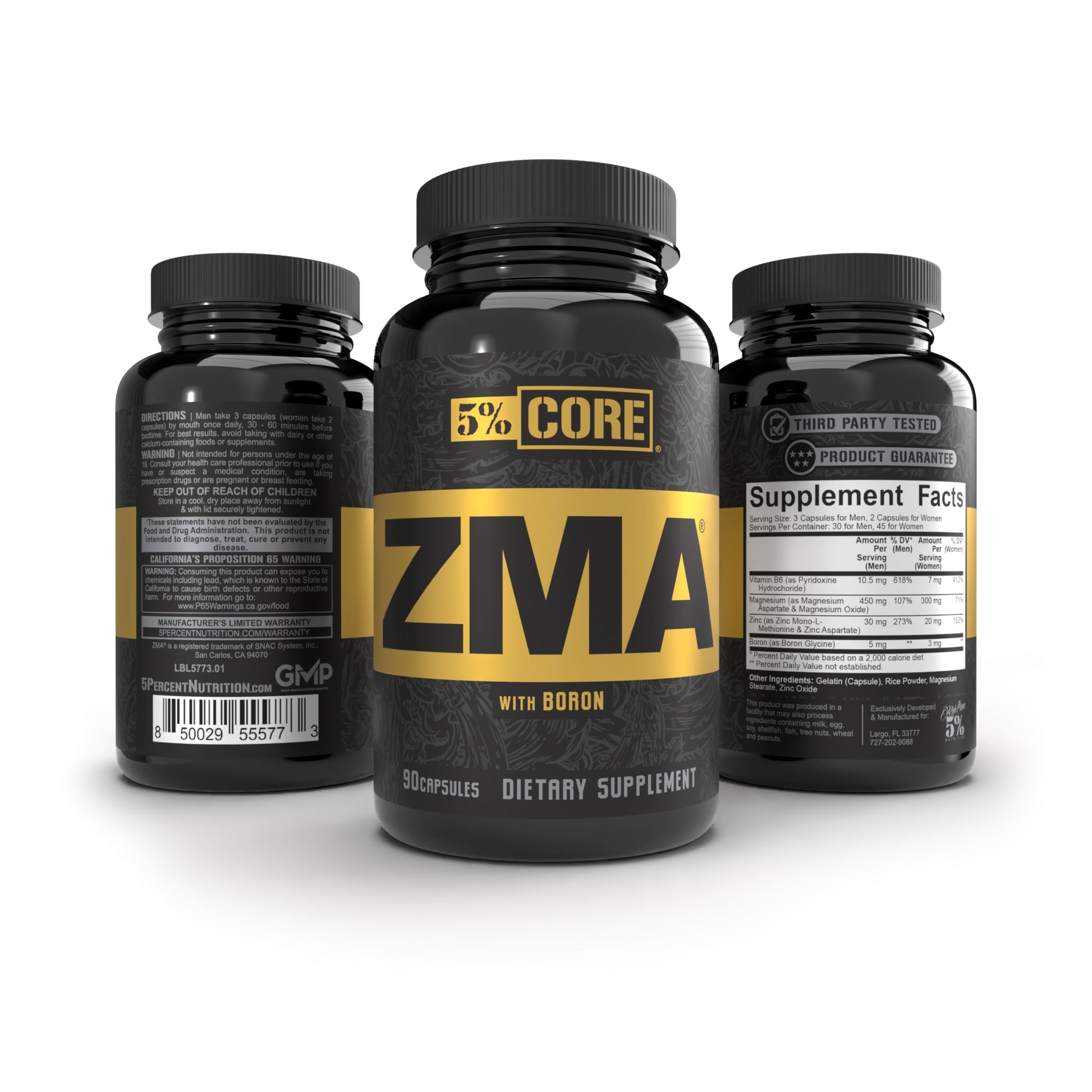 5% Nutrition Core ZMA (with Boron) | Promotes Recovery by Restoring Levels of Zinc, Magnesium & Vitamin B-6 (90 Capsules) 5% NutritionAu supplements