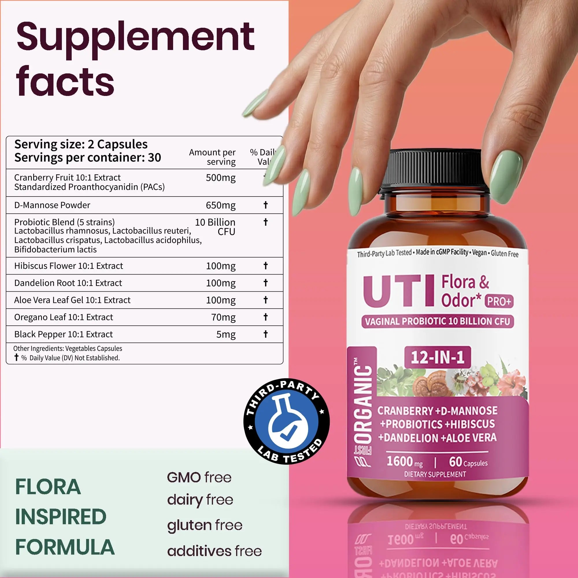 UTI Flora & Odor Pro+ & UTI Yeast & pH Pro+ | Pack of 2 | Vaginal Probiotics for Feminine Hydration & Freshness Support | Third-party Tested, cGMP Facility, Vegan, Non-GMO, Gluten-Free | 60+60 Caps FIRSTORGANICnz supplements