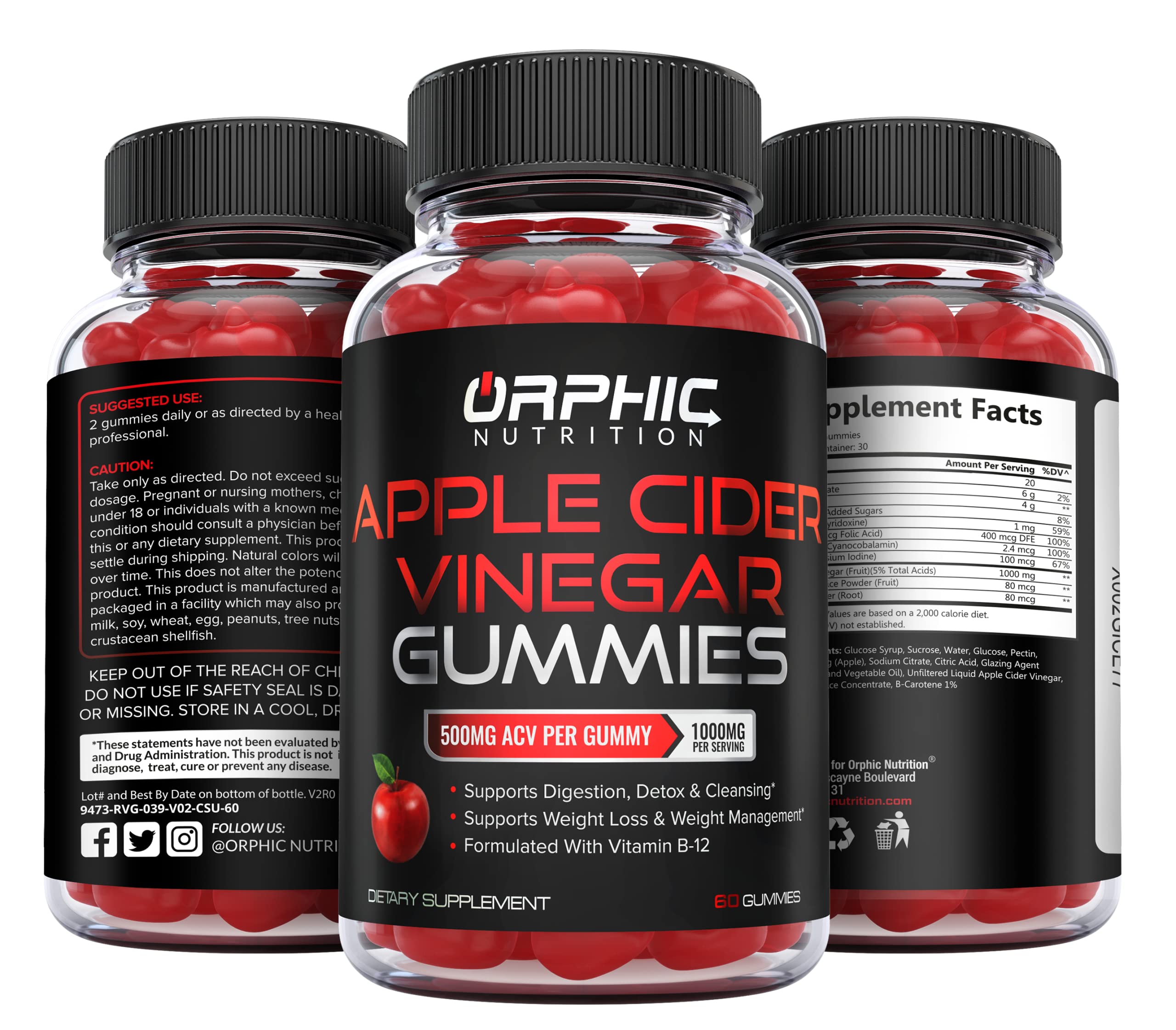 Apple Cider Vinegar Gummies - 1000mg - Formulated to Support Weight ORPHIC NUTRITIONUS supplements