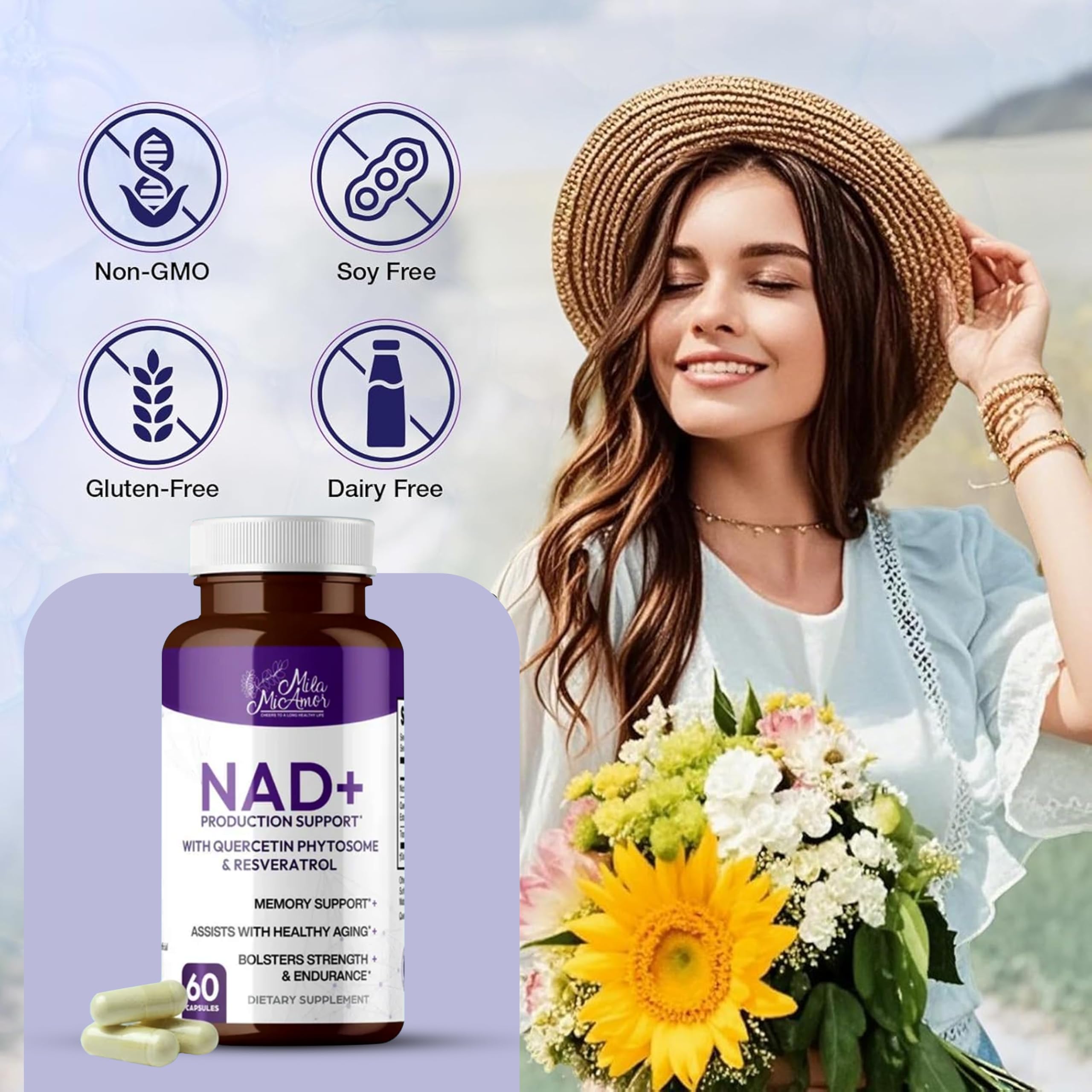 Mila Miamor NAD+ for Cellular Energy & Anti-Aging Supplement| Boost Focus, Vitality & Mitochondrial Function | Supports DNA Repair, Brain Health & Endurance | Non-GMO, Gluten-Free | 60 Capsules Mila MiamorAu supplements