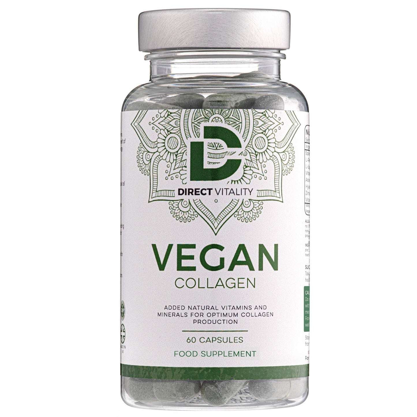 Vegan Collagen Supplement - 1400mg, Spirulina, L-Lysine, L-Proline, Acerola Cherries , Vitamin C & B12, Zinc, Hyaluronic Acid, UK Made D Direct VitalityUS supplements
