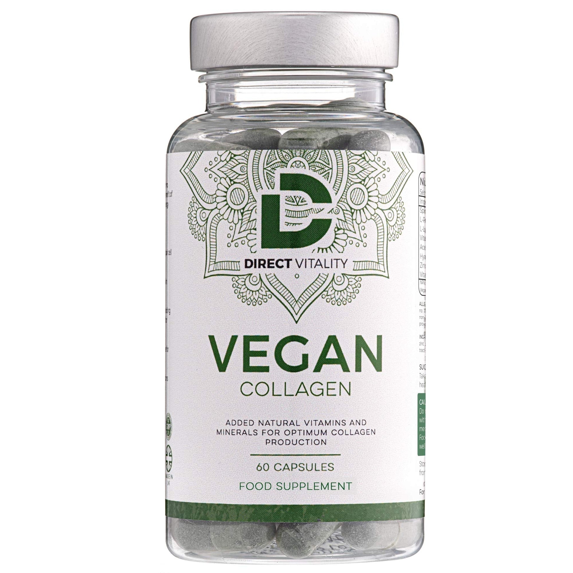 Vegan Collagen Supplement - 1400mg, Spirulina, L-Lysine, L-Proline, Acerola Cherries , Vitamin C & B12, Zinc, Hyaluronic Acid, UK Made D Direct VitalityAu supplements