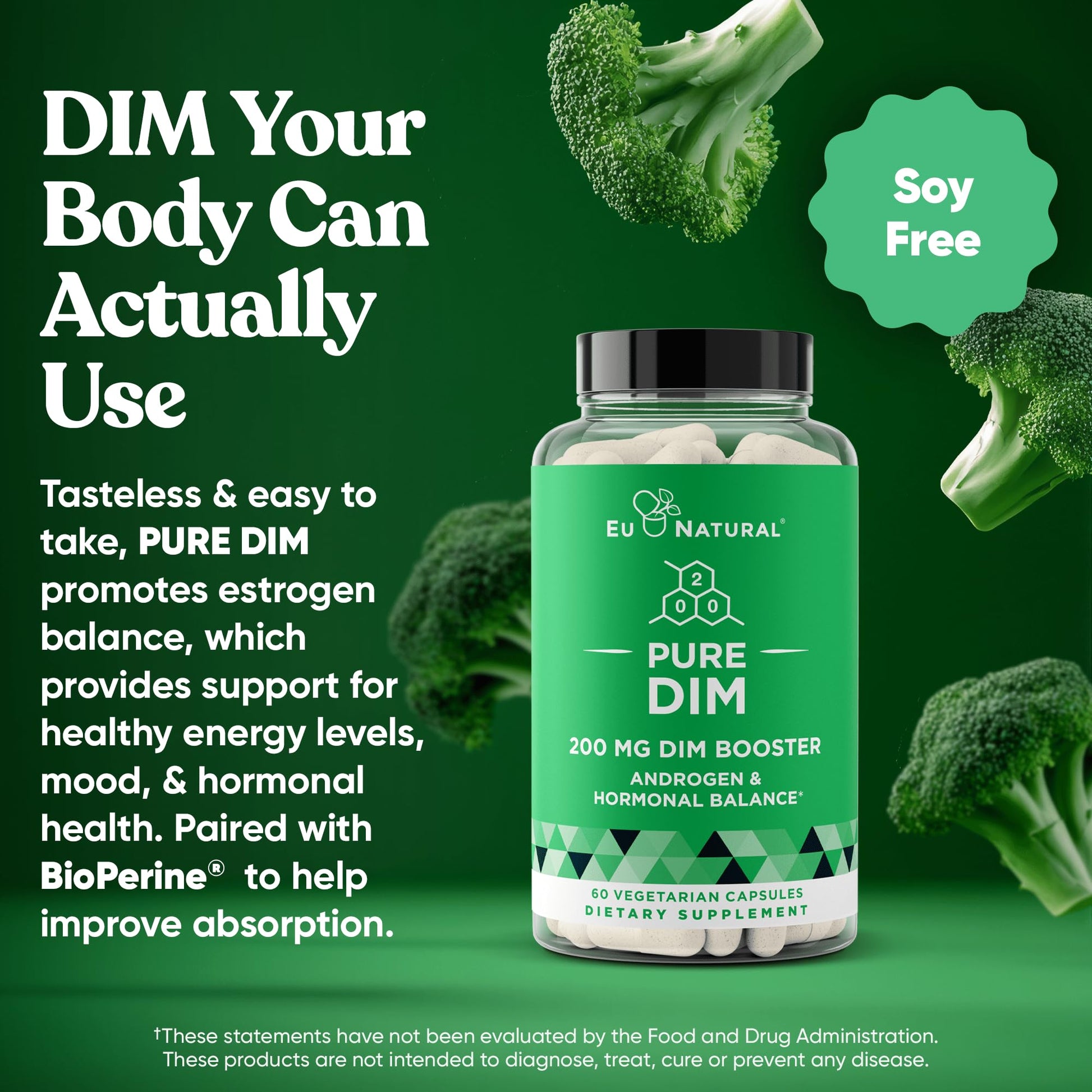 DIM Supplement Pure 200 Mg for Women or Men – Estrogen Hormone Balance Supplement for Energy, Fatigue, Stress, Menopause, Hot Flashes – Enhanced Bioavailability BioPerine – 60 Vegan Soft Capsules Eu NaturalAu supplements