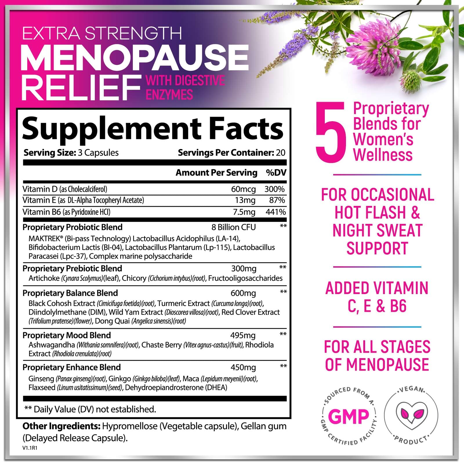 Menopause Supplements for Women - Complete Hot Flash Night Sweats & Menopause Relief Pills, 8 Billion CFU Probiotics with Dong Quai & Black Cohosh for Vaginal, Digestive Support - 60 Capsules Hello Lovely!Au supplements