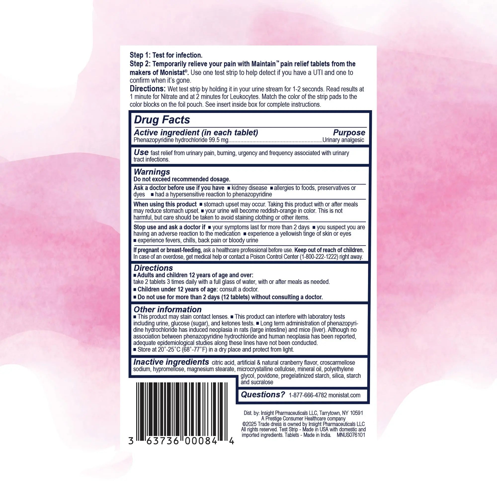 Monistat Maintain UTI 2-in-1 Test & Pain Relief Kit, 2 Test Strips & 12 Urinary Pain Relief Tablets, 2 Minute Results and Maximum Strength Pain, Burning and Urgency Relief MonistatAu supplements