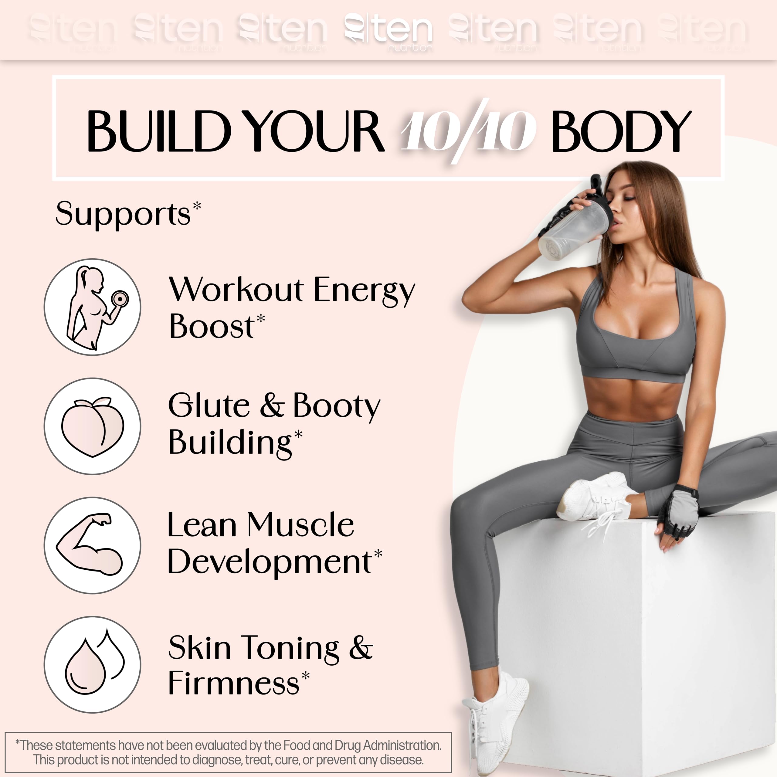 New - Creatine + Collagen for Women – Supports Lean Muscle Growth & Development, Booty Gain, Energy & Recovery – 5g Creatine Monohydrate Plus 5000mg Collagen Peptides Combo – Unflavored, 30 Servings 10Ten NutritionAu supplements