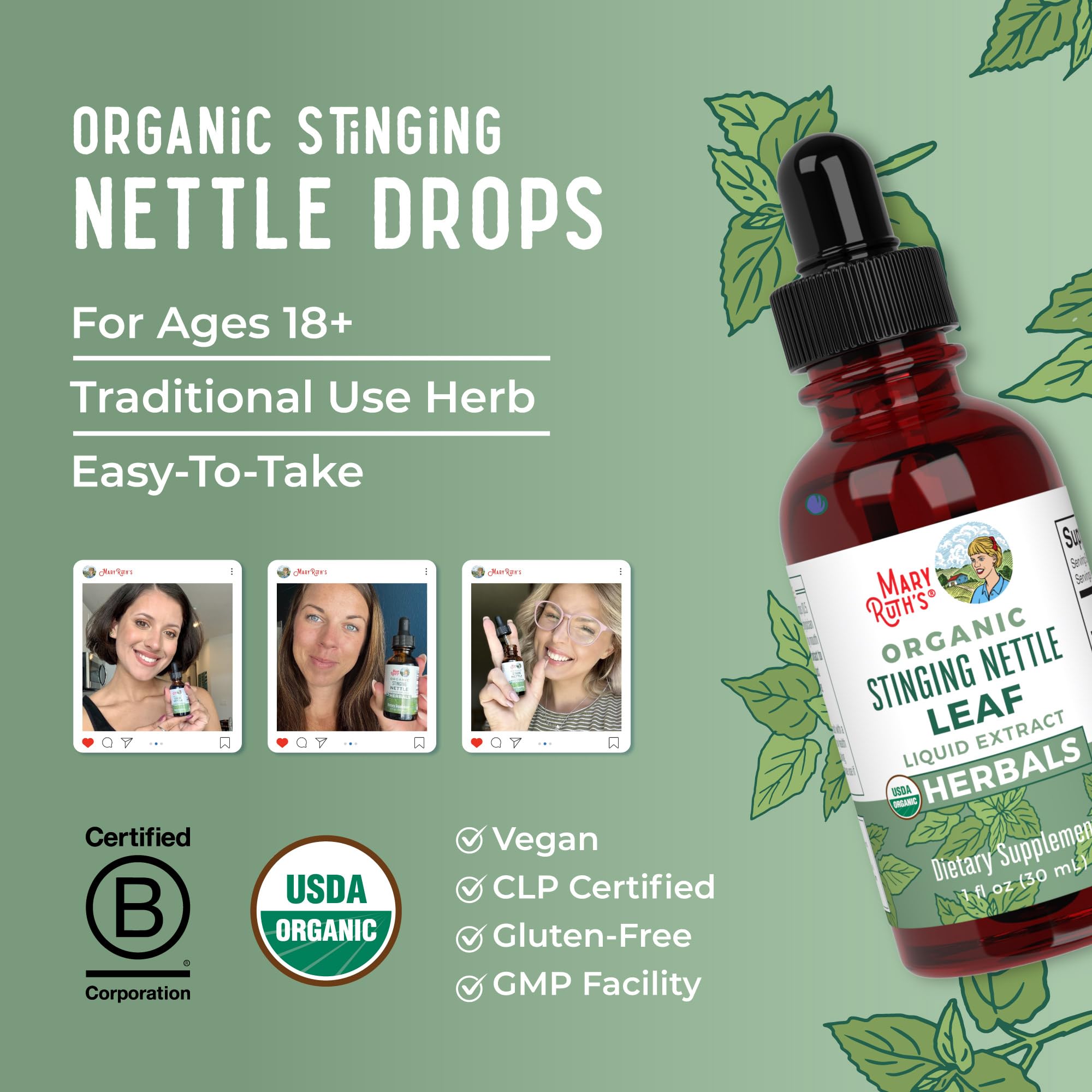 MaryRuth Organics Stinging Nettle Leaf Extract | Detox Supplement Herbal Drops | USDA Organic | Vegan | Non-GMO | Gluten Free | 1 Fluid Oz MARYRUTH'SUS supplements