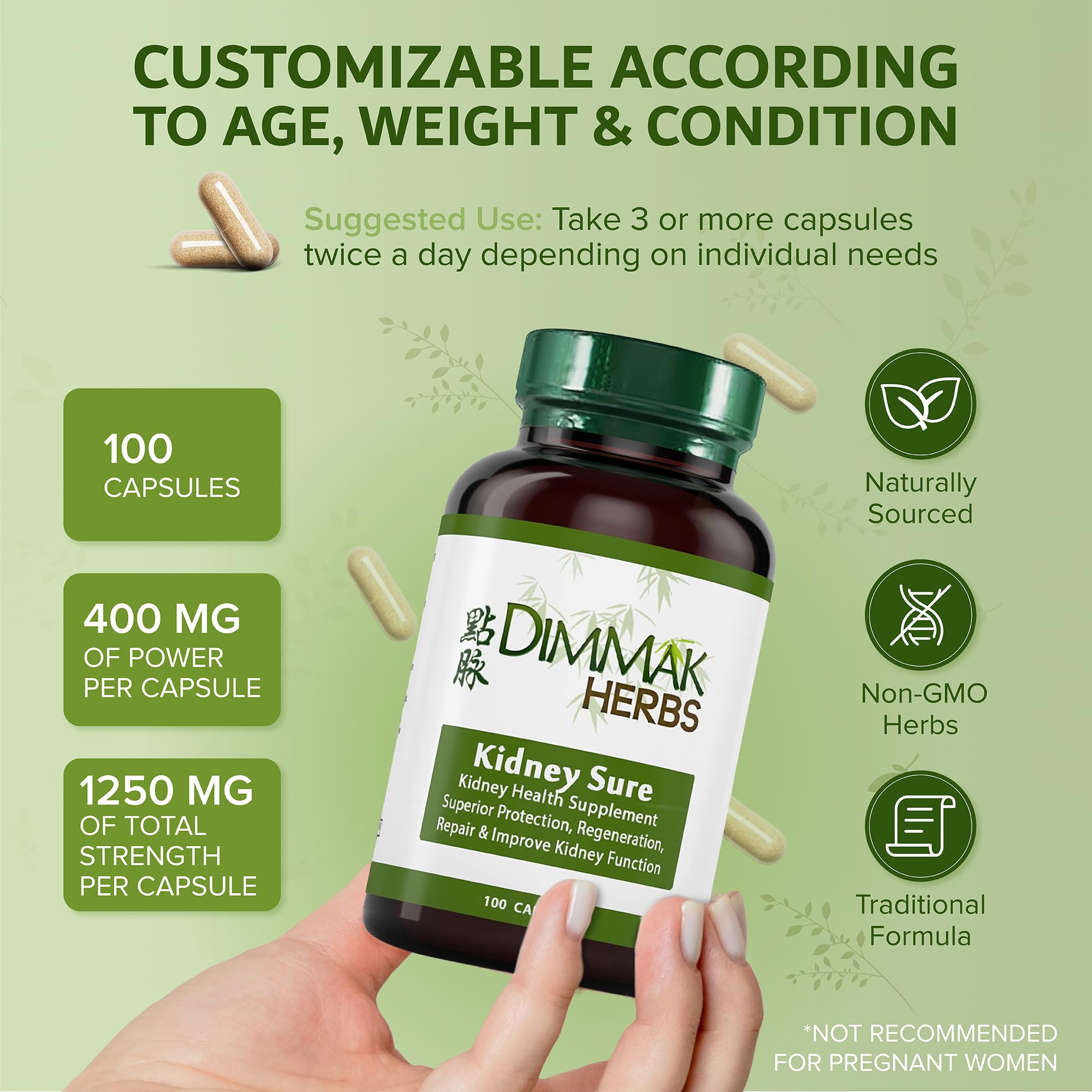 Dimmak Herbs Kidney Sure- Kidney Cleanse & Revitilization Tonic- Organic Herbal Support for Renal Health, Urinary Tract Flow & Vitality- TCM Doctor Formulated, Vegan- 400mg 100 Capsules Dimmak HerbsAu supplements