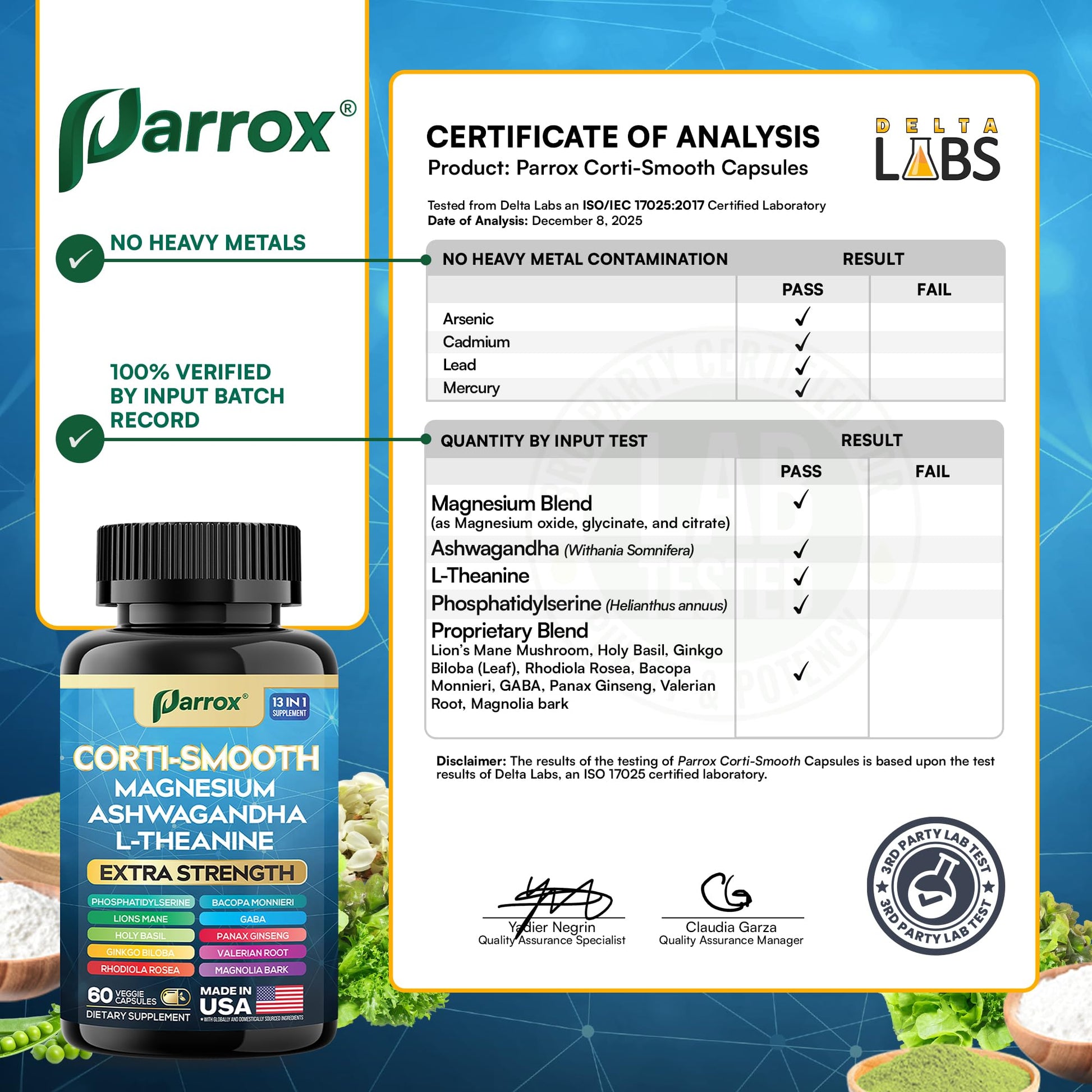 Parrox Corti-Smooth Cortisol Supplement Magnesium, L-Theanine, Ashwagandha, Phosphatidylserine, Valerian Root, Lions Mane, Bacopa Monnieri, Ginkgo Biloba, Panax Ginseng, Magnolia Bark, GABA (60 Caps) ParroxAu supplements