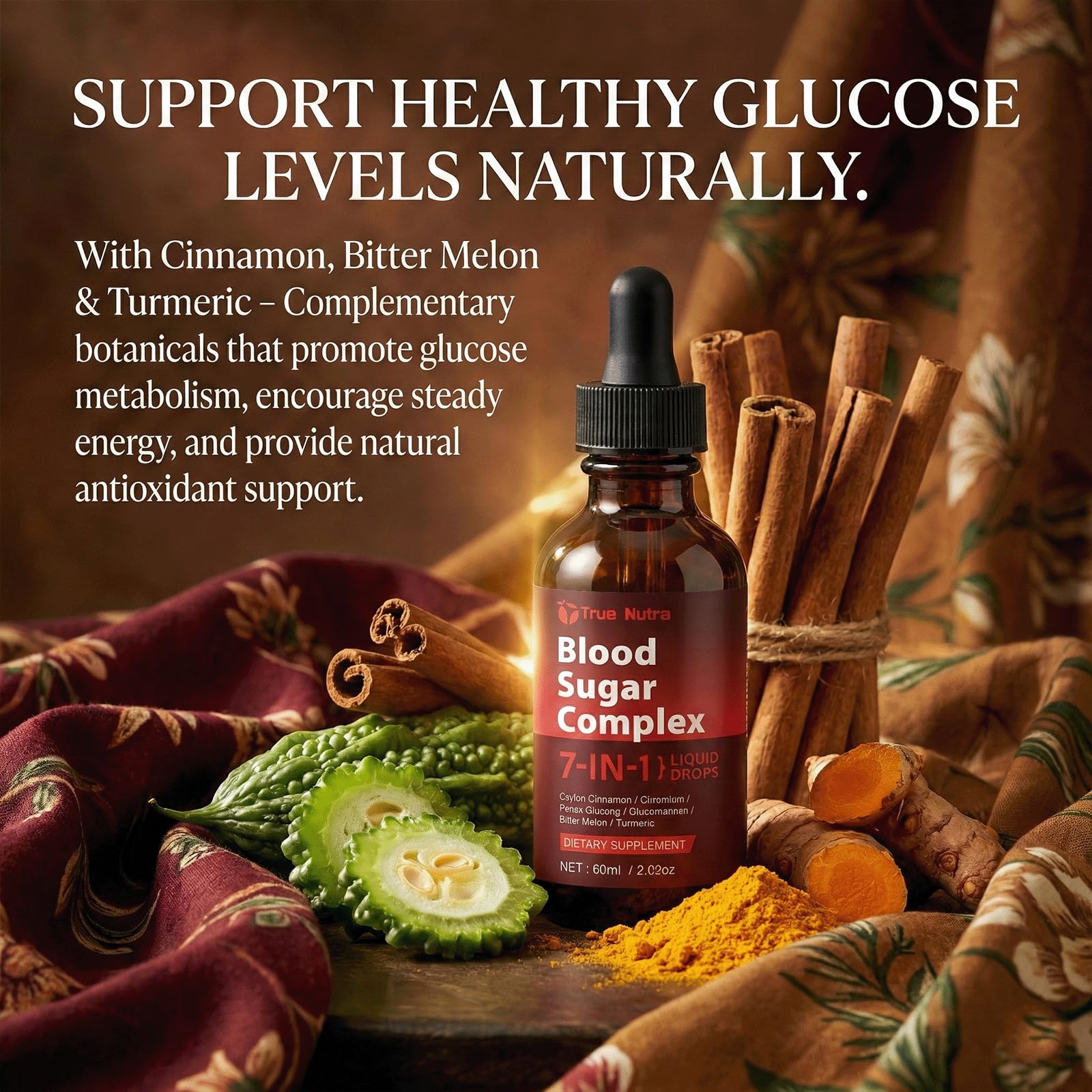 true nutra Blood Sugar Complex, 7-in-1 Formula Blood Sugar Support Supplement with Berberine, Ceylon Cinnamon, Chromium, Bitter Melon, Turmeric, Ginseng, Glucomannan (1PCS) true nutraAu supplements