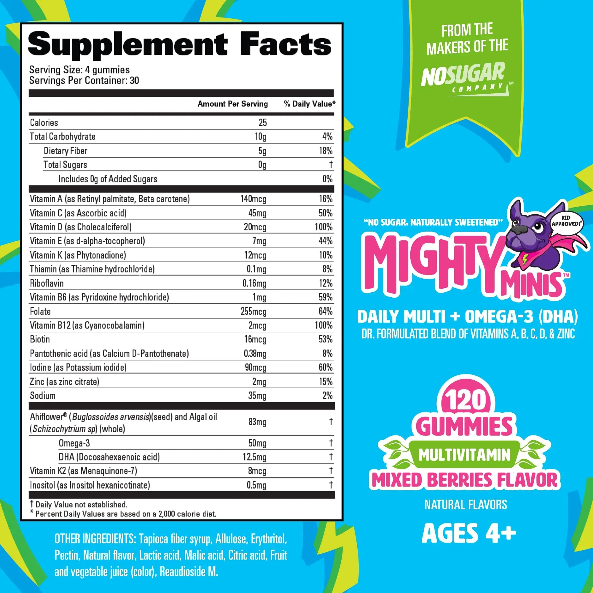 MIGHTY MINIS Slow-Crafted Sugar-Free Kids Multivitamin Gummies with Allulose | Kid-Approved Mixed Berries | for Immunity, Growth, Focus & Mood | MIGHTY MINISAu supplements