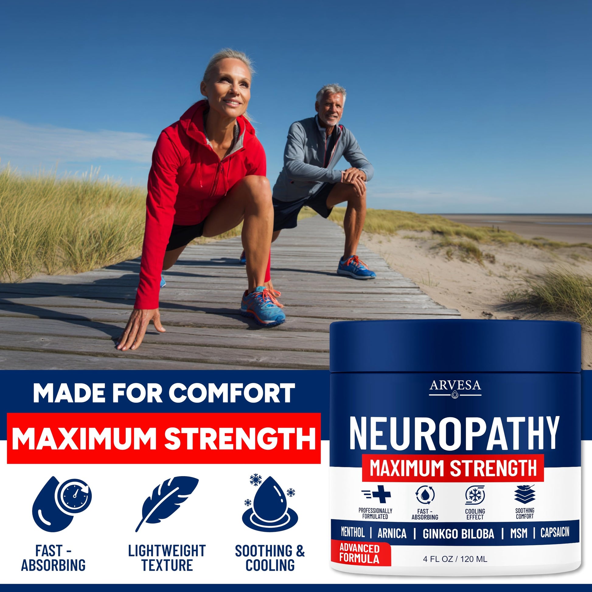 Neuropathy Cream - Maximum Strength - Arnica, MSM, Hemp Seed Oil, Ginkgo Biloba, Capsaicin - Non-Greasy with Cooling Effect - Value Pack - Natural Ingredients - Formulated in USA ArvesaAu supplements