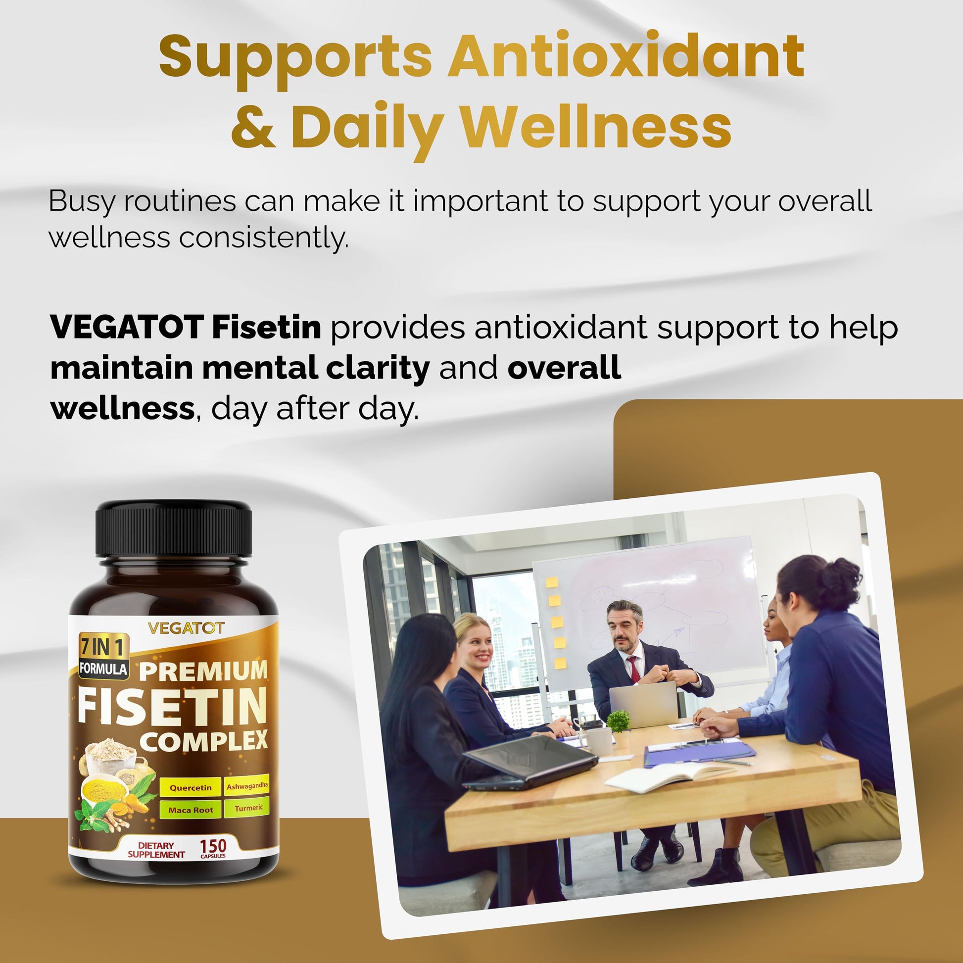 VEGATOT Organic Fisetin Complex 7-in-1 Formula | with Quercetin, Resveratrol, Ashwagandha, Maca Root, Turmeric, Black Pepper | 150 Capsules | Non-GMO, Gluten-Free VEGATOTAu supplements