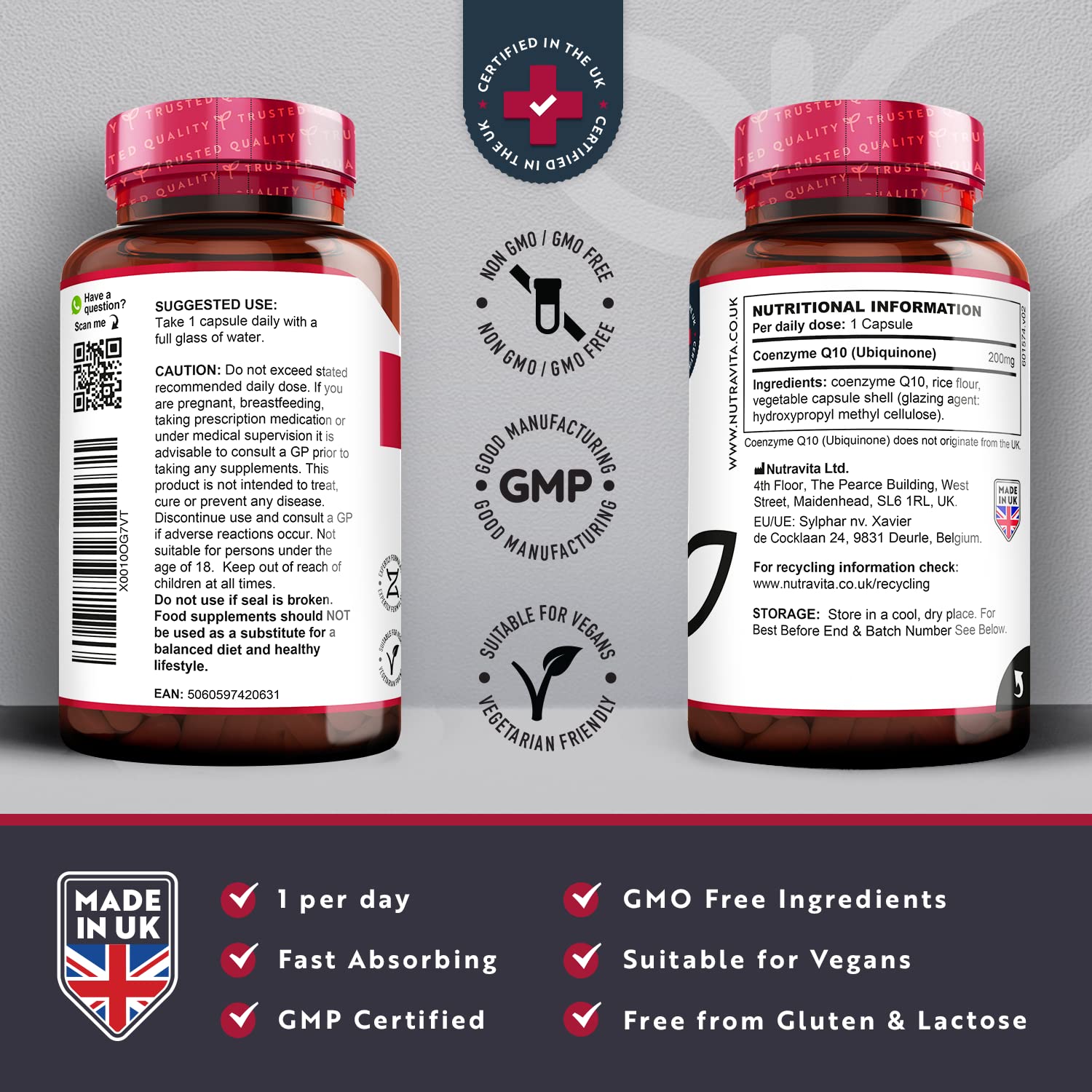 CoQ10 200mg - 120 Vegan Capsules of High Strength Co Enzyme Q10 (4 Months Supply) NutravitaUS supplements