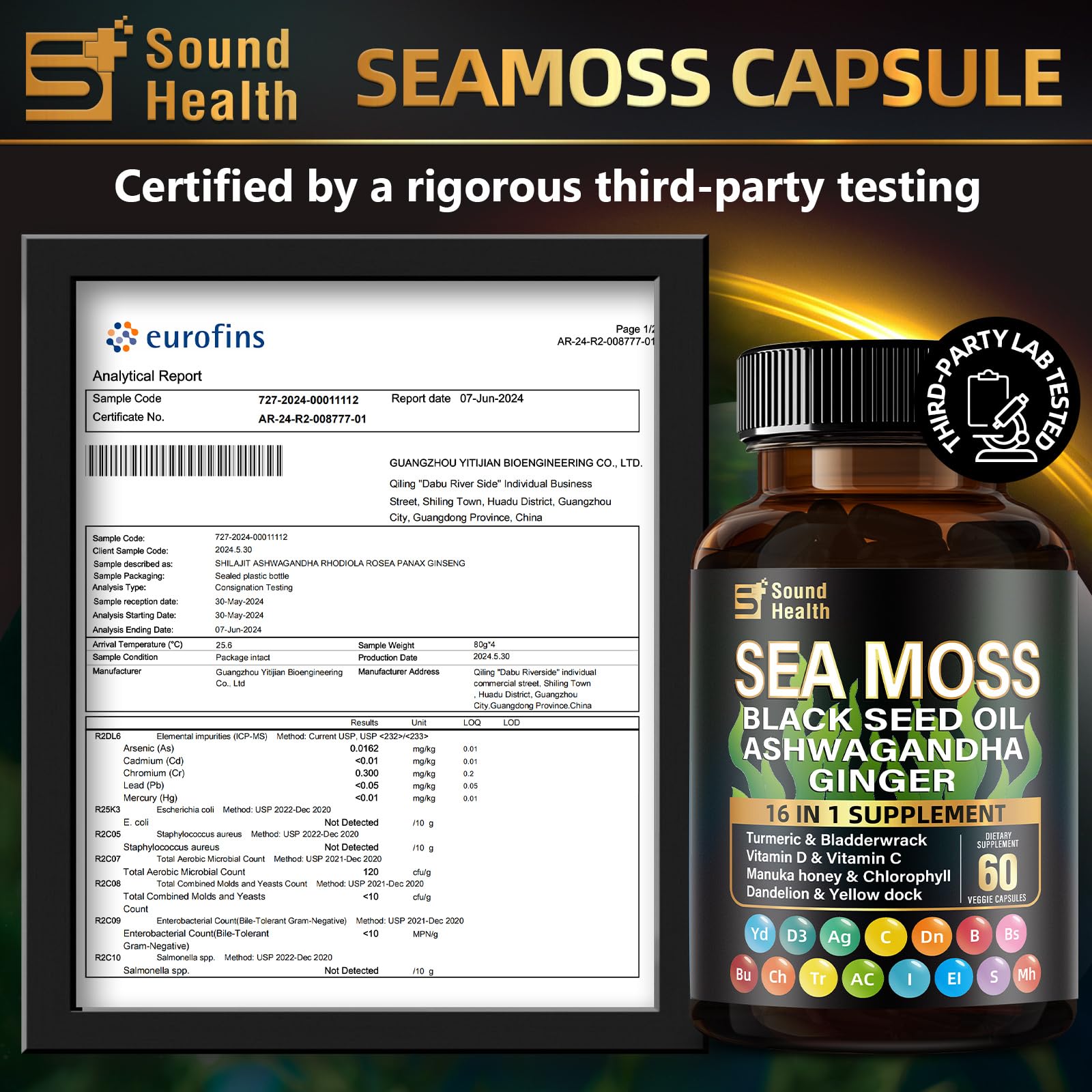 Sea Moss Capsules with Ashwagandha, Turmeric, Bladderwrack, Vitamins C & D for Natural Energy, Sleep Support & Hair Growth, 1200mg Herbal Blend, for Man & Women, Third-Party Tested，16-in-1 Supplement SoundHealthAu supplements