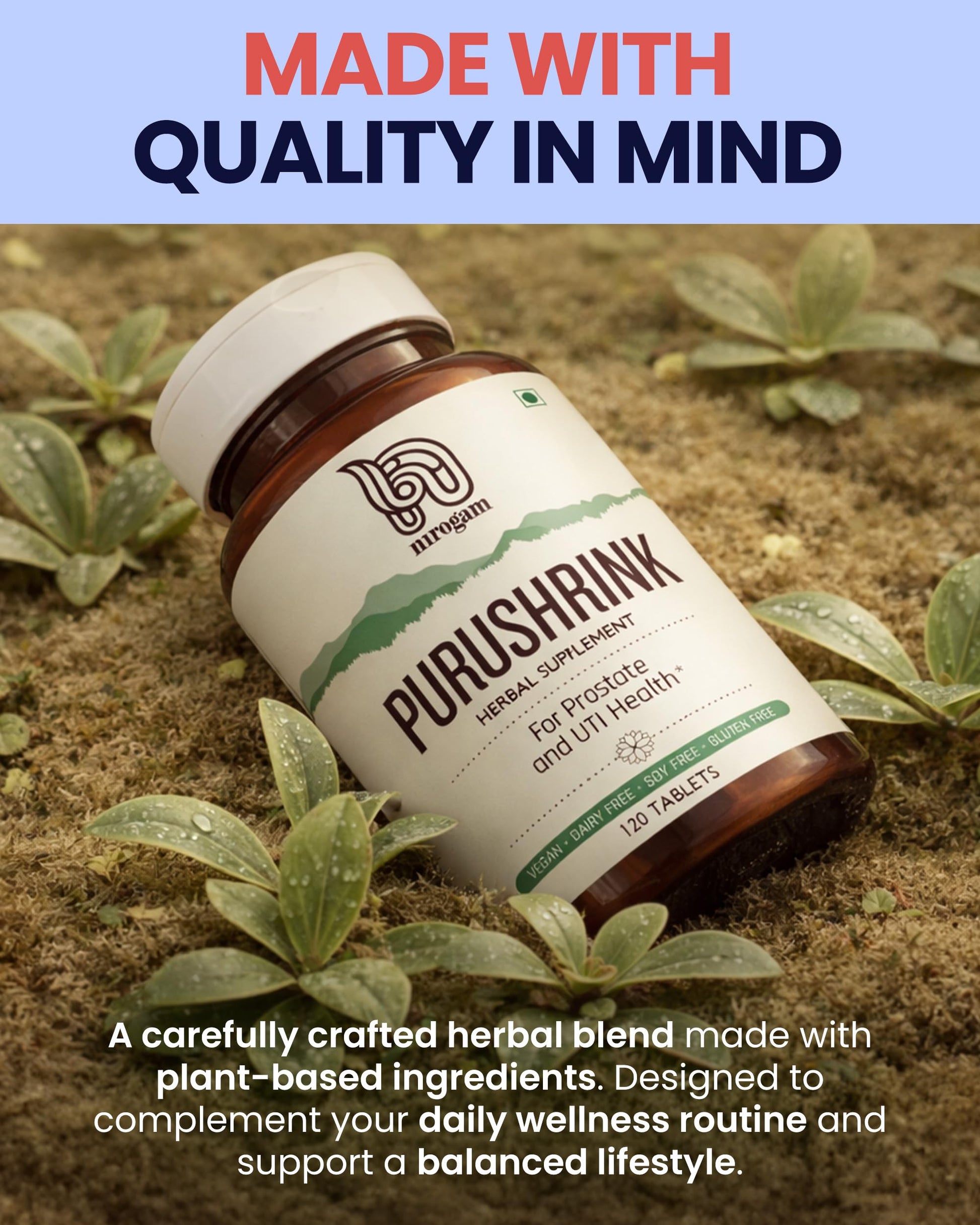 Nirogam Purushrink - BPH Prostate Supplement for Men, Supports Better Sleep & Urinary Health - Natural Ayurvedic Herbal Supplement 120 Tablets - Vegan, Dairy Free, Gluten Free NirogamAu supplements
