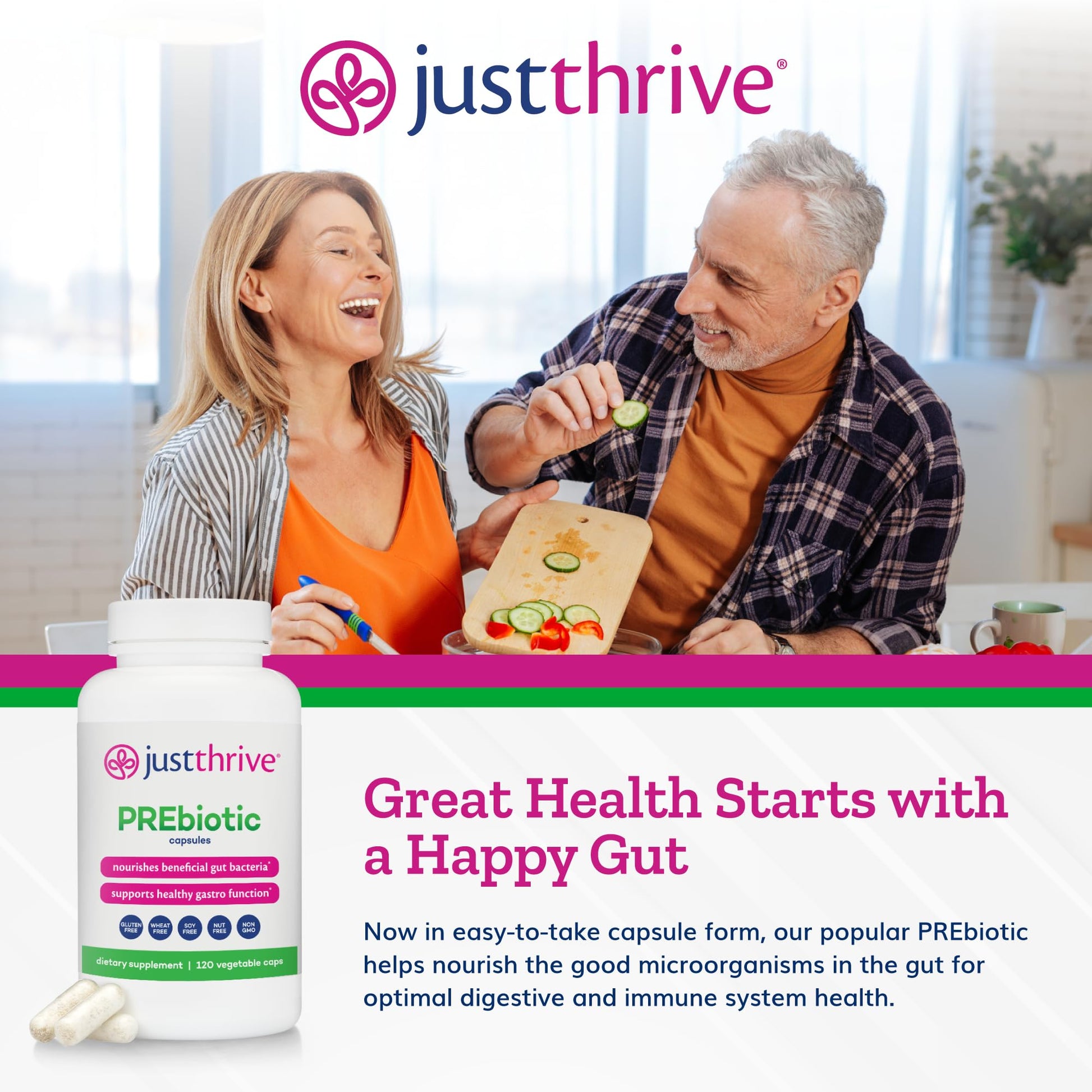 Just Thrive PREbiotic Capsules - Prebiotic Blend for Gut Health and Immune Support, 120 Caps Just ThriveUS supplements