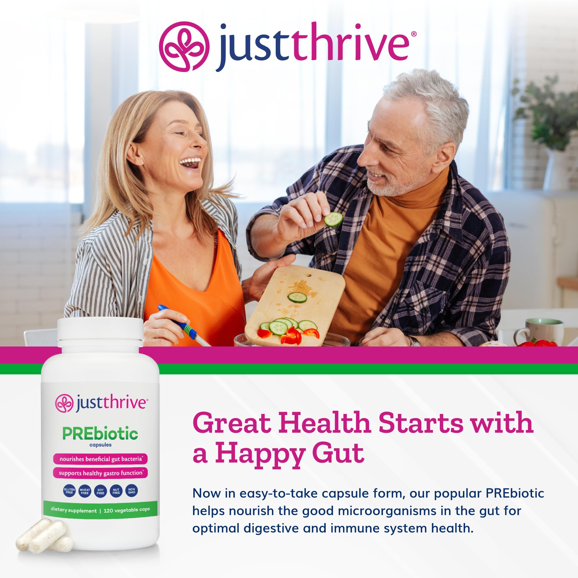 Just Thrive PREbiotic Capsules - Prebiotic Blend for Gut Health and Immune Support, 120 Caps Just ThriveUS supplements