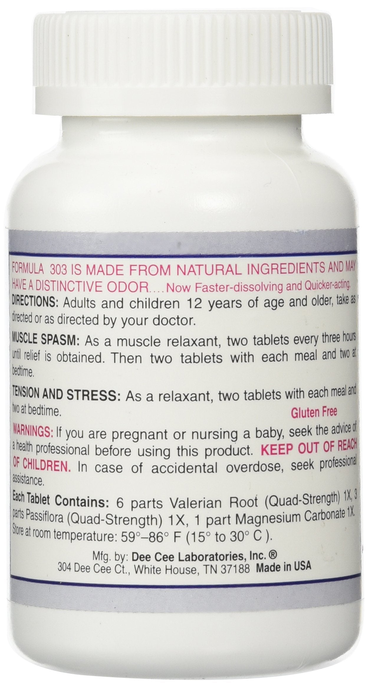 Dee Cee Labs Formula 303 Maximum Strength All-Natural Relaxant Tablets, 250 Tablets; All-Natural Relaxant containing Magnesium for Sore Muscles, Passion Flower, and Valerian Root Dee Cee LaboratoriesAu supplements