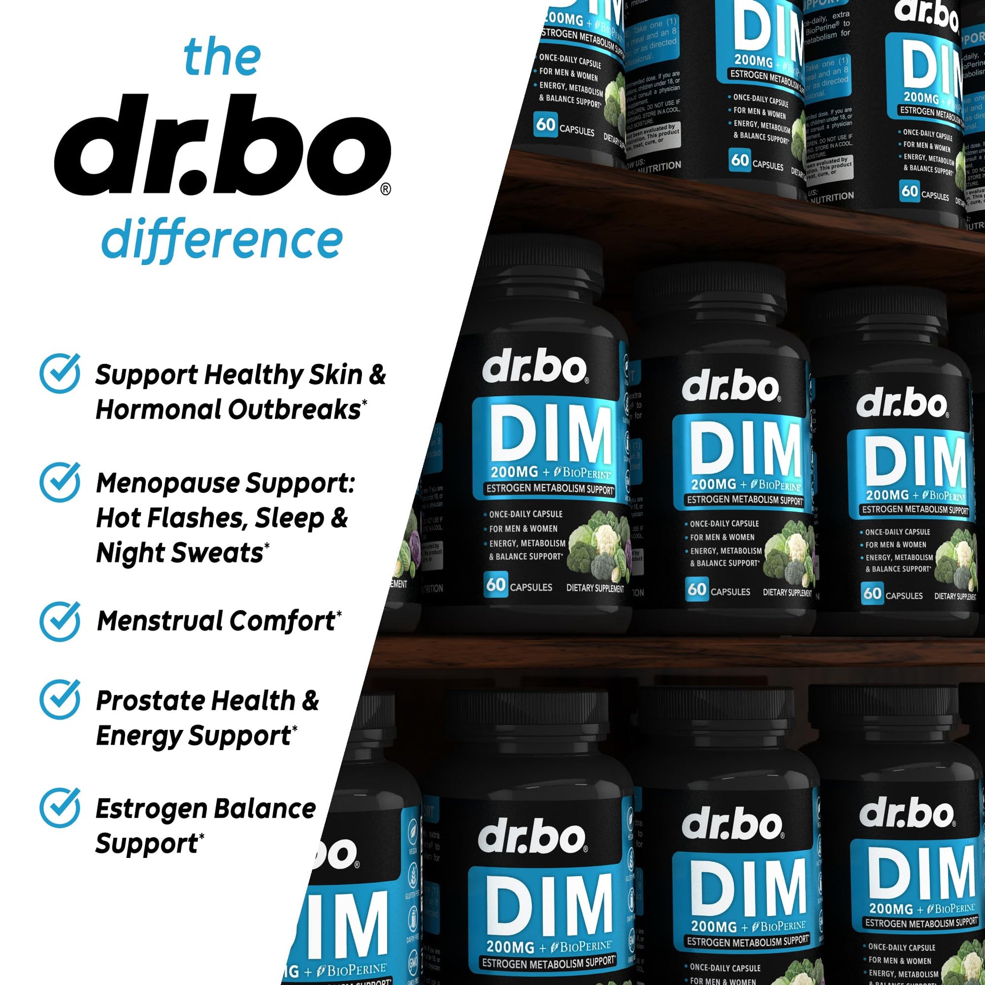 DIM Supplement for Women & Men 200mg - Androgen Estrogen Blocker for Men & Women, Hormonal Acne Pills, Hormone Balance, Menopause Support, Diindolylmethane DIM Supplement Plus BioPerine - 60 Capsules DR. BOAu supplements