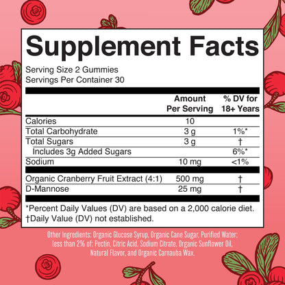 MaryRuth Organics Organic Cranberry Gummies - 500mg Supplement | Urinary Tract Health for Women | with D Mannose | Traditional Use MARYRUTH'SUS supplements