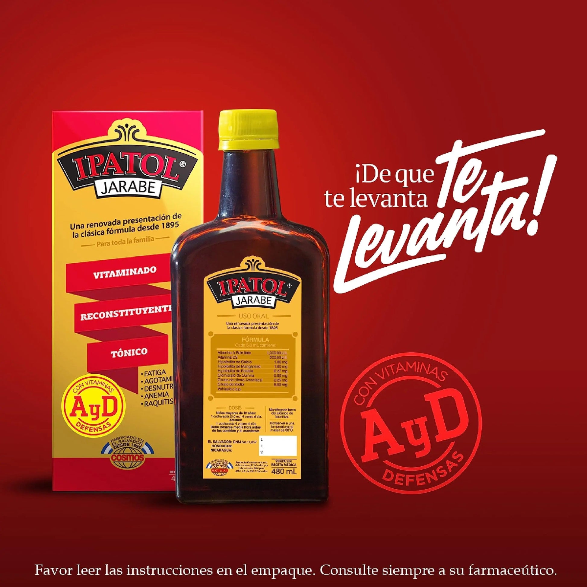 Ipatol, Multivitamin Supplement, Since 1895. Vitamin A, D, Calcium, Iron, Manganese, Sodium, Potassium. Suplemento multivitaminico, Desde 1895 IpatolAu supplements