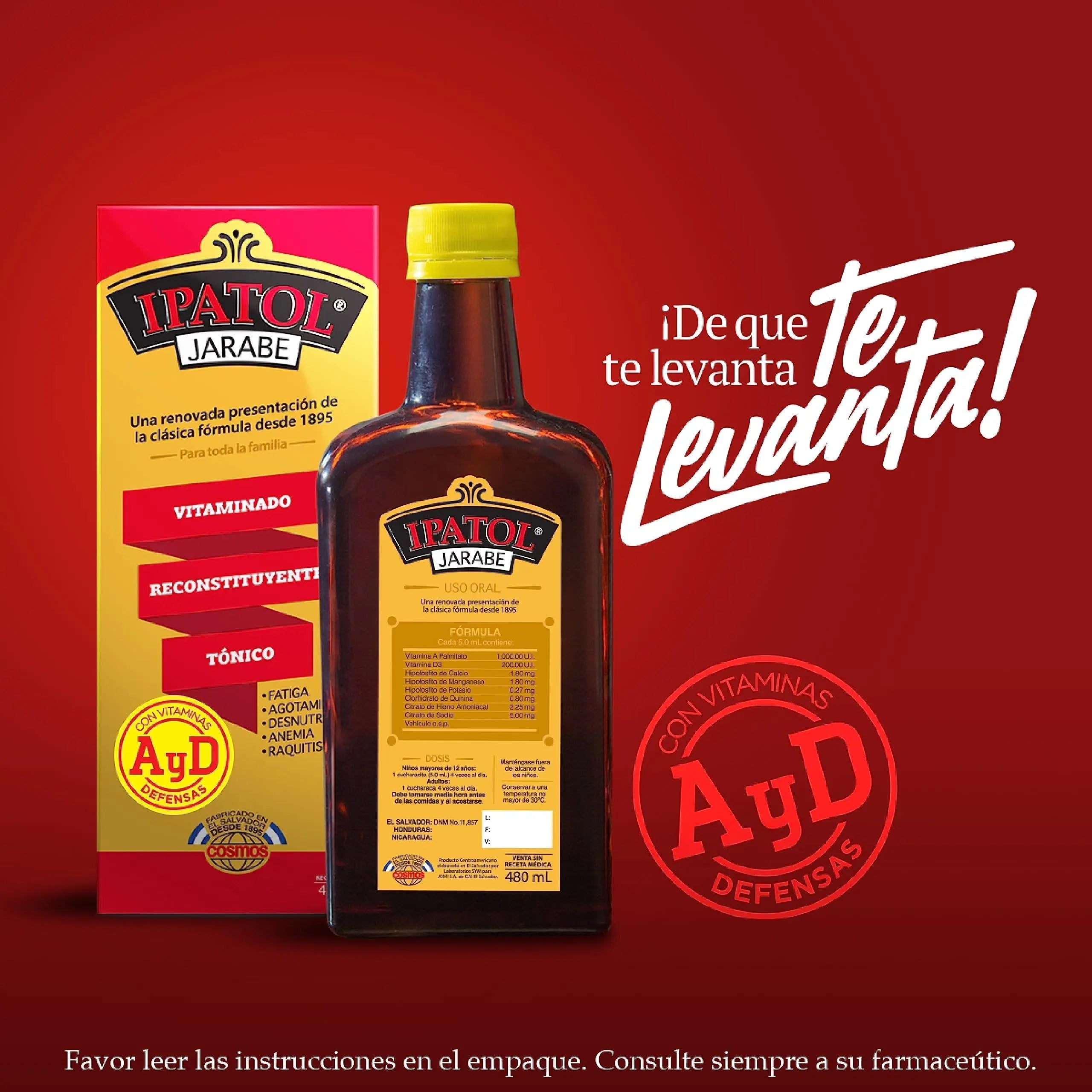 Ipatol, Multivitamin Supplement, Since 1895. Vitamin A, D, Calcium, Iron, Manganese, Sodium, Potassium. Suplemento multivitaminico, Desde 1895 IpatolAu supplements