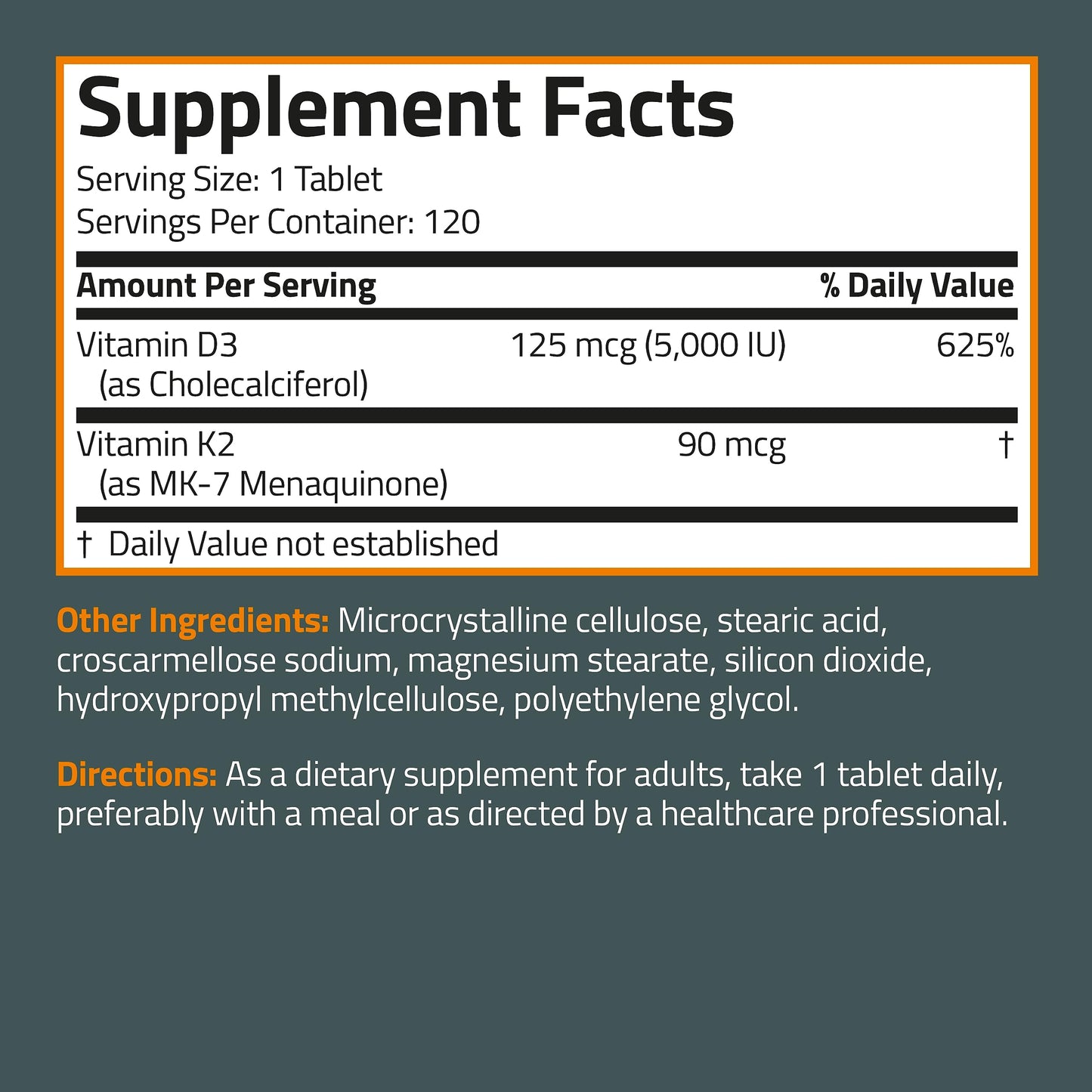 Bronson Basics Vitamin K2 D3 (MK7) Supplement Non-GMO Formula 5000IU (125 mcg) BronsonUS supplements
