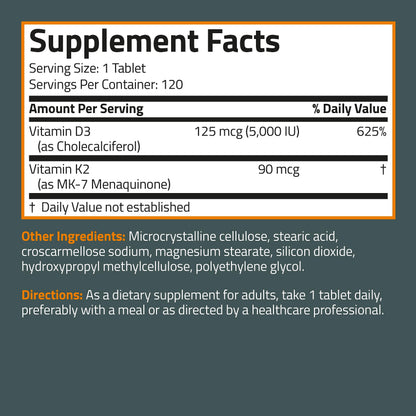 Bronson Basics Vitamin K2 D3 (MK7) Supplement Non-GMO Formula 5000IU (125 mcg) BronsonUS supplements