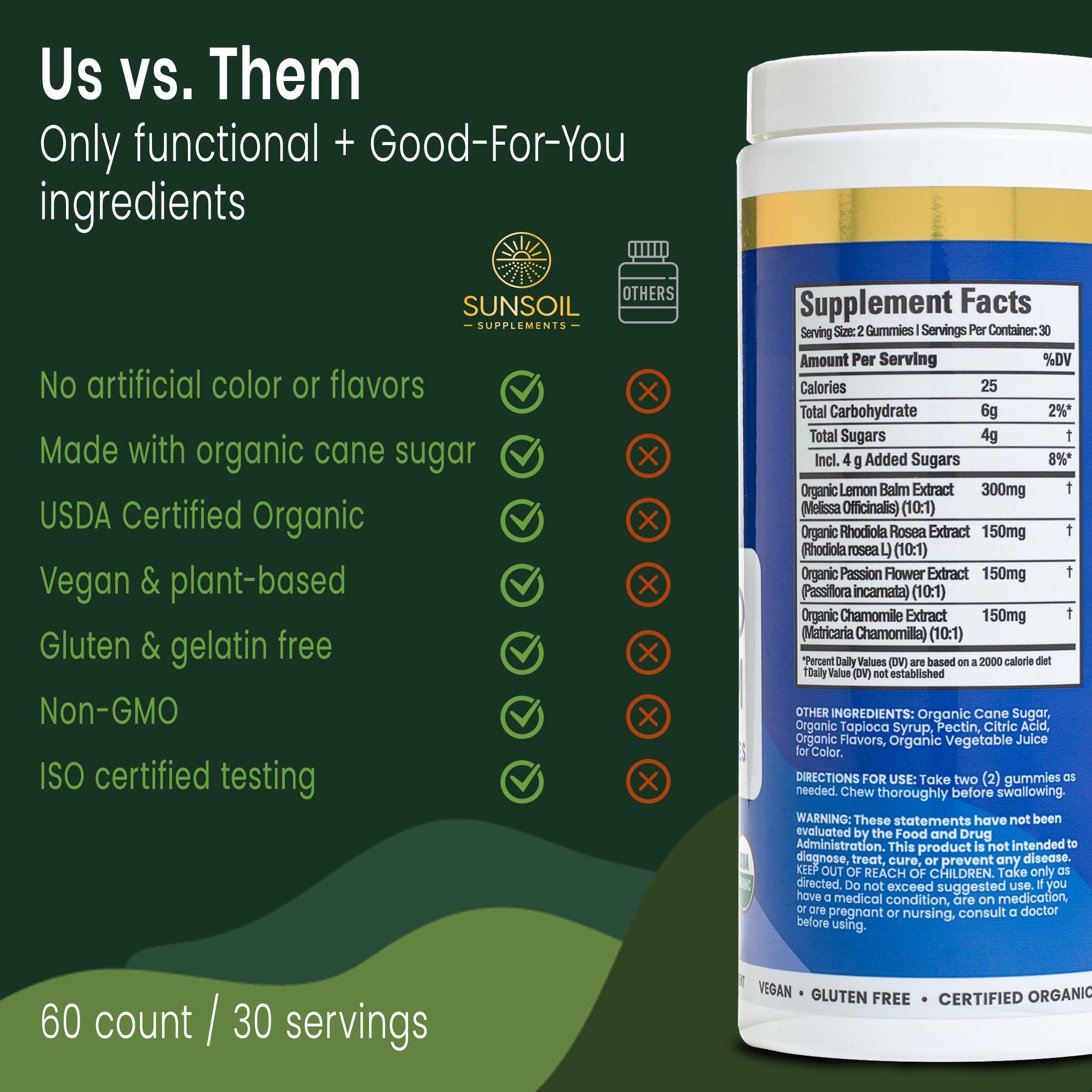 Sunsoil A World of Calm Organic Gummies, USDA Certified Organic, No Glucose, Vegan, Gluten-Free, Plant-Based Sunsoil SupplementsAu supplements