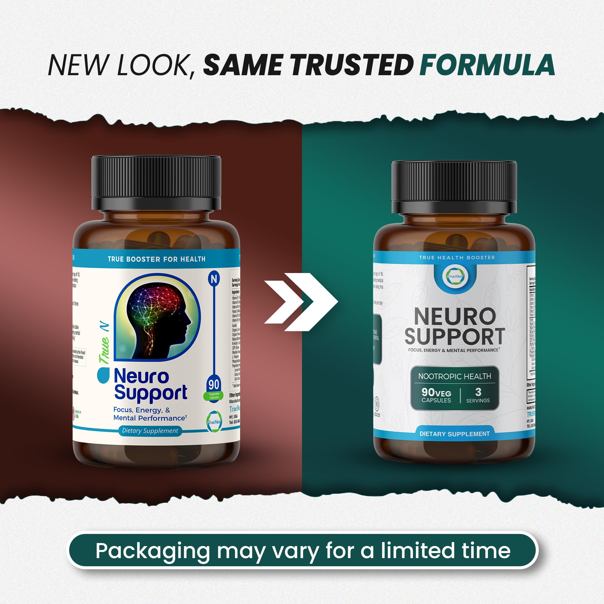 TrueMed Neuro Support - Premium Nootropic Supplement for Focus, Energy, Mental Clarity, and Performance Organic Lion’s Mane, Bacopa Monnieri, Rhodiola, Non-GMO Gluten-Free CDP Choline 90 Veg Capsules TRUEMEDAu supplements
