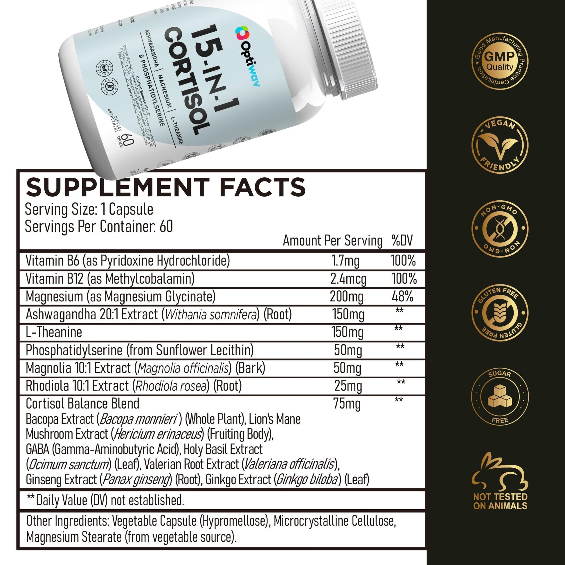 Optiwav Cortisol Detox Supplement for Women Men - Control & Lowering High Cortisol Level - Balance Calm Stress Relief Cleanse Adrenal Health Support - Magnesium Ashwagandha Cortisol Blocker Reducer OptiwavAu supplements